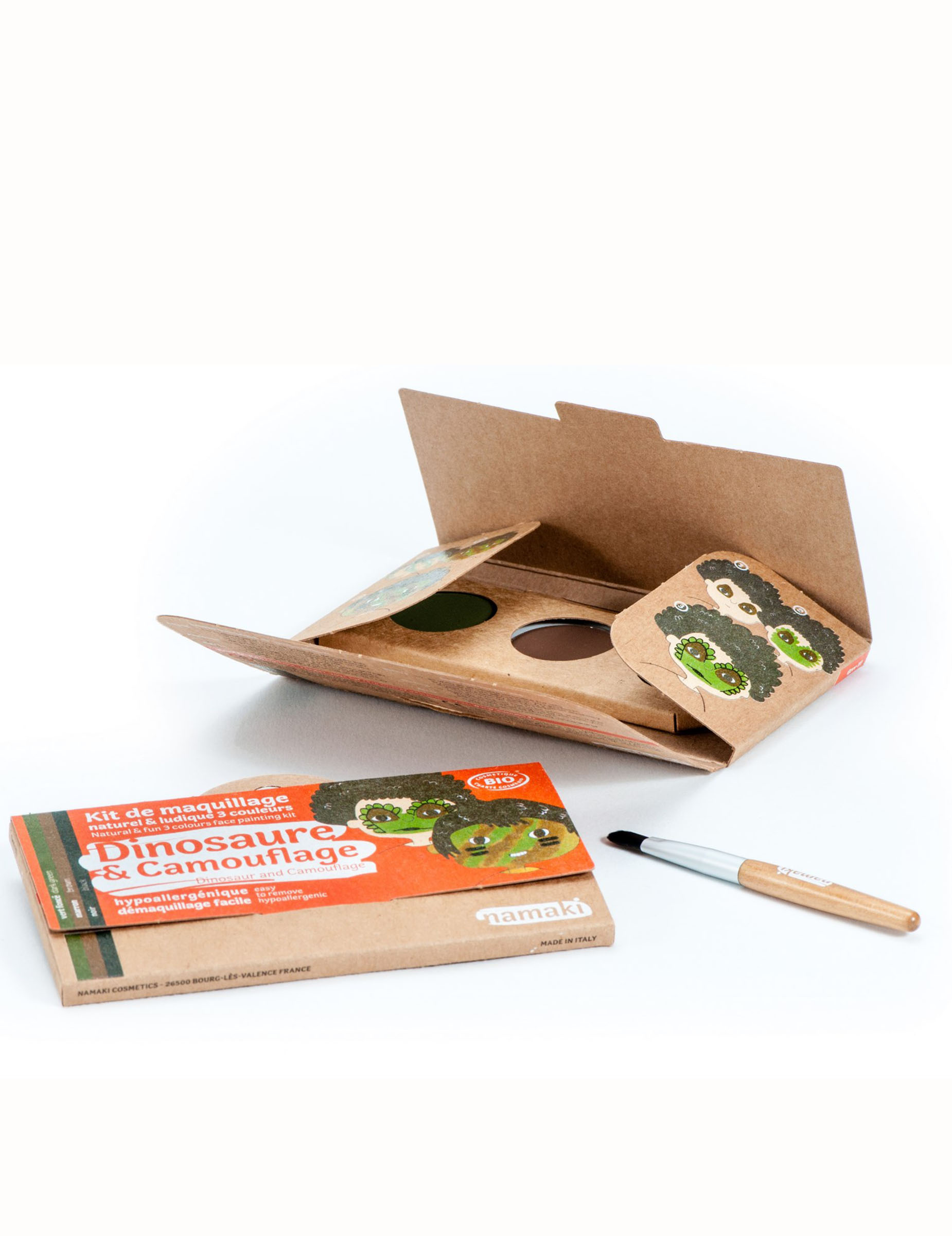 Kit maquillage 3 couleurs dinosaure & camouflage BIO Namaki Cosmetics ©