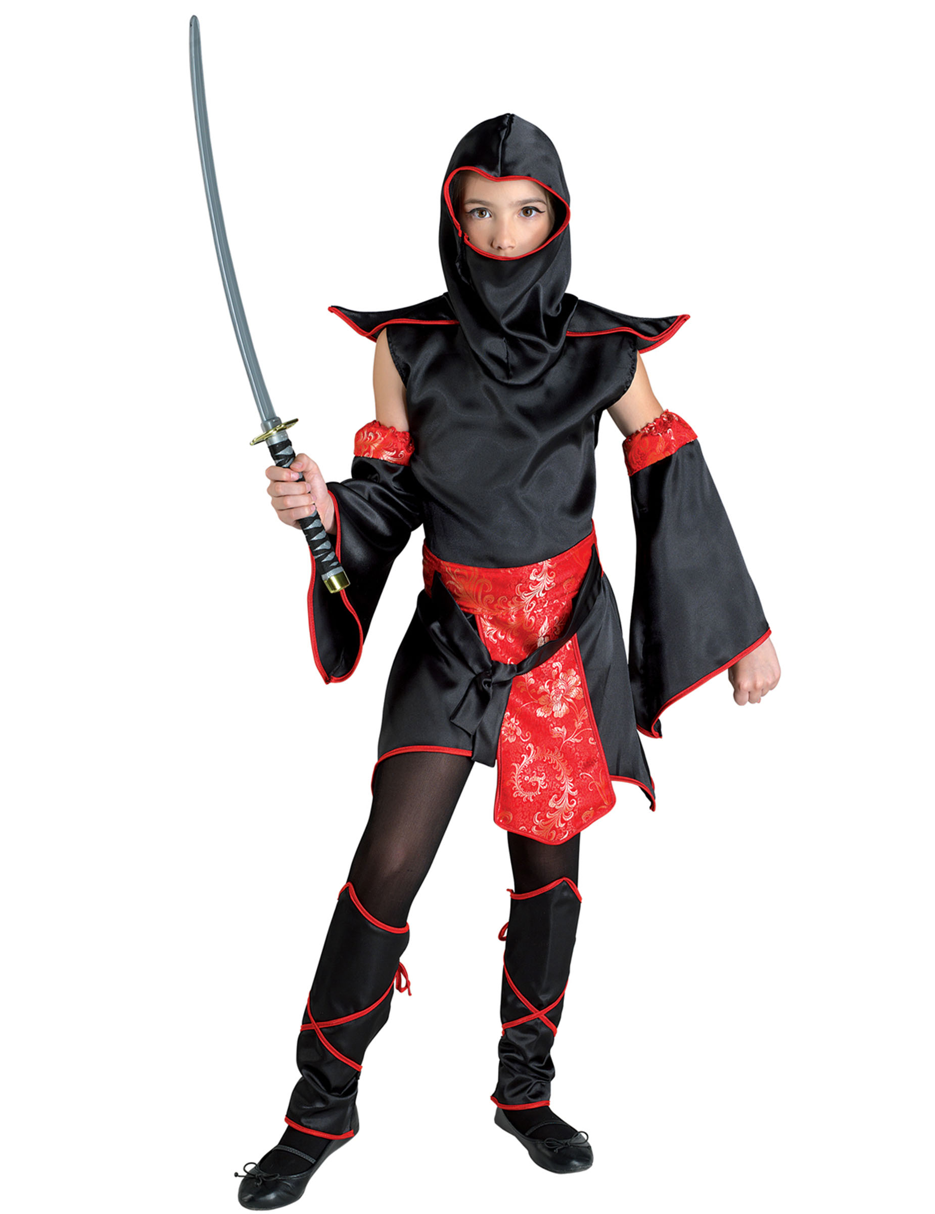 Déguisement maître ninja noir et rouge fille