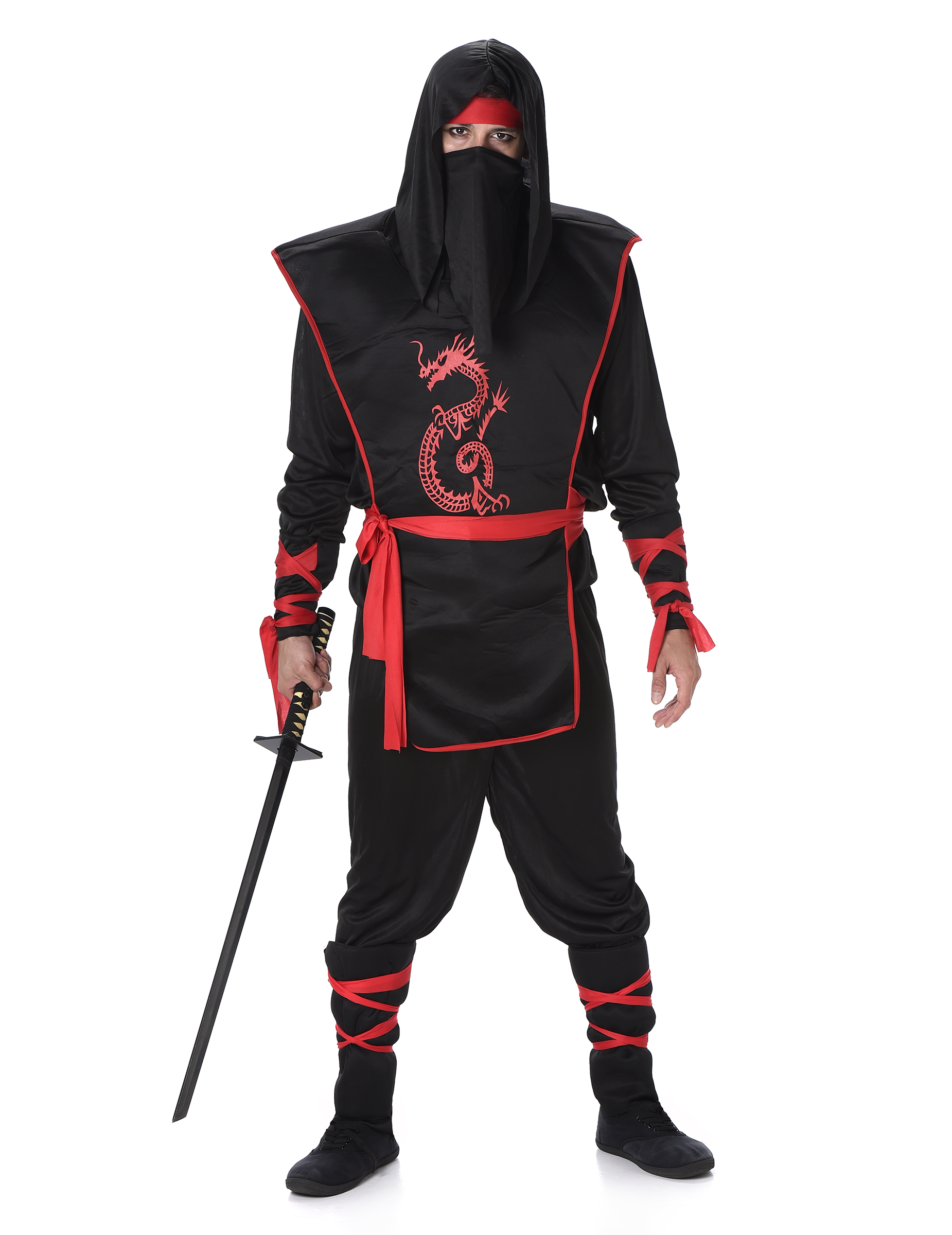 Déguisement ninja noir et rouge homme