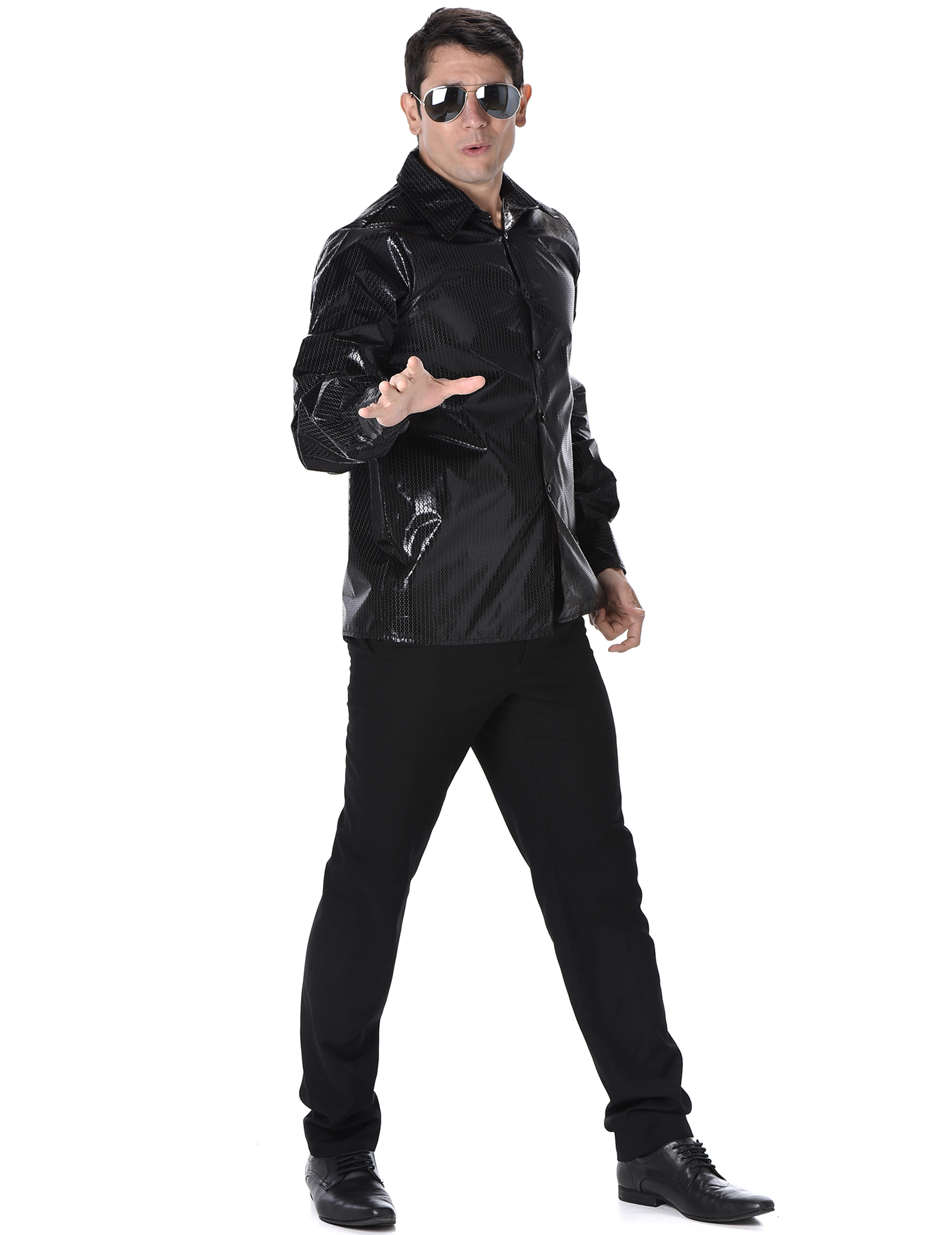 Chemise disco imprimés sequins noirs homme