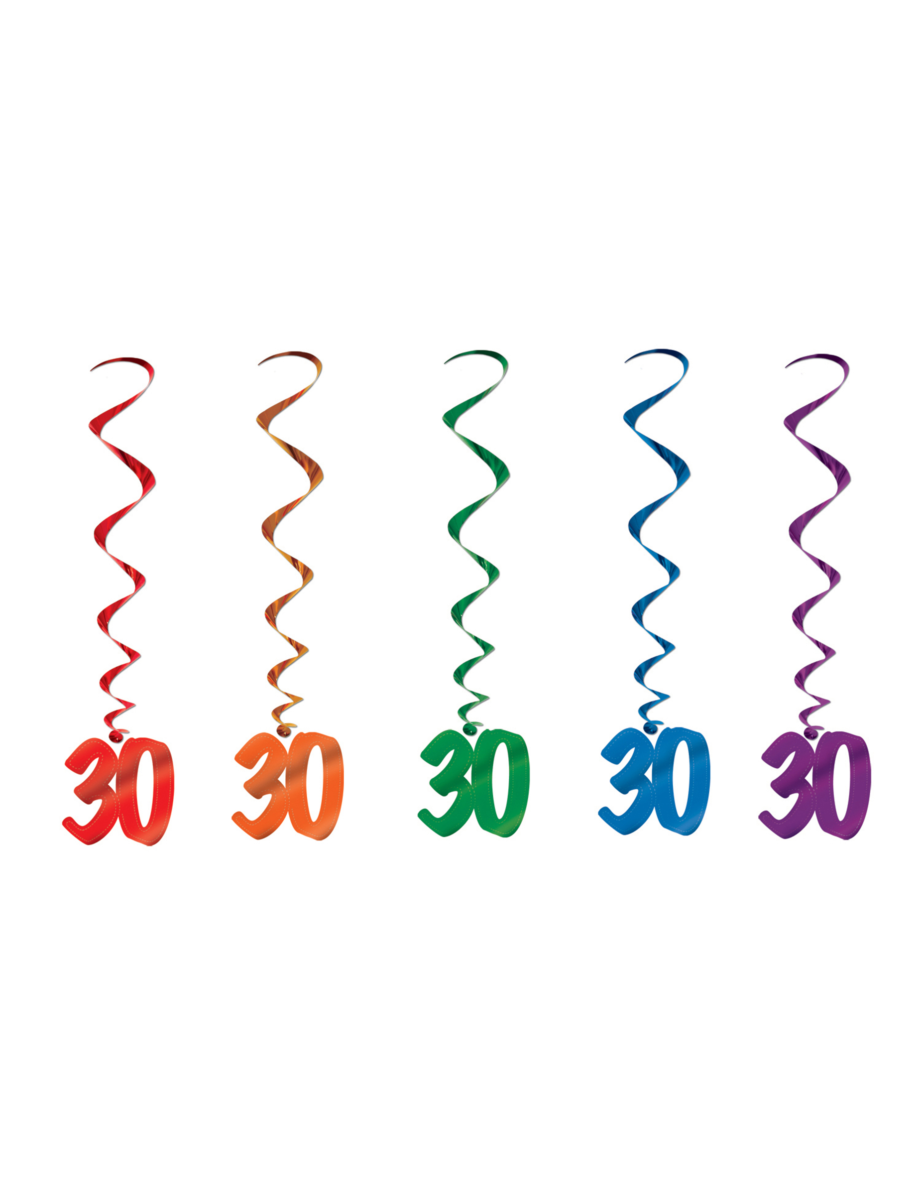 5 Suspensions en spirales 30 ans multicolores