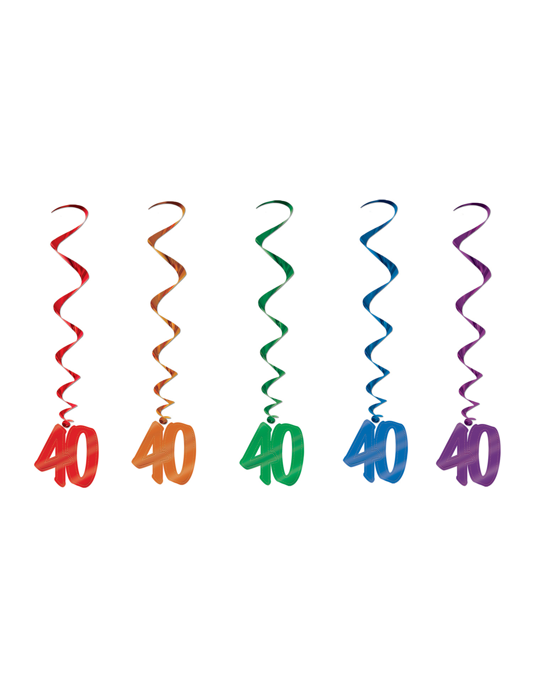 5 Suspensions en spirale 40 ans multicolores 91 cm