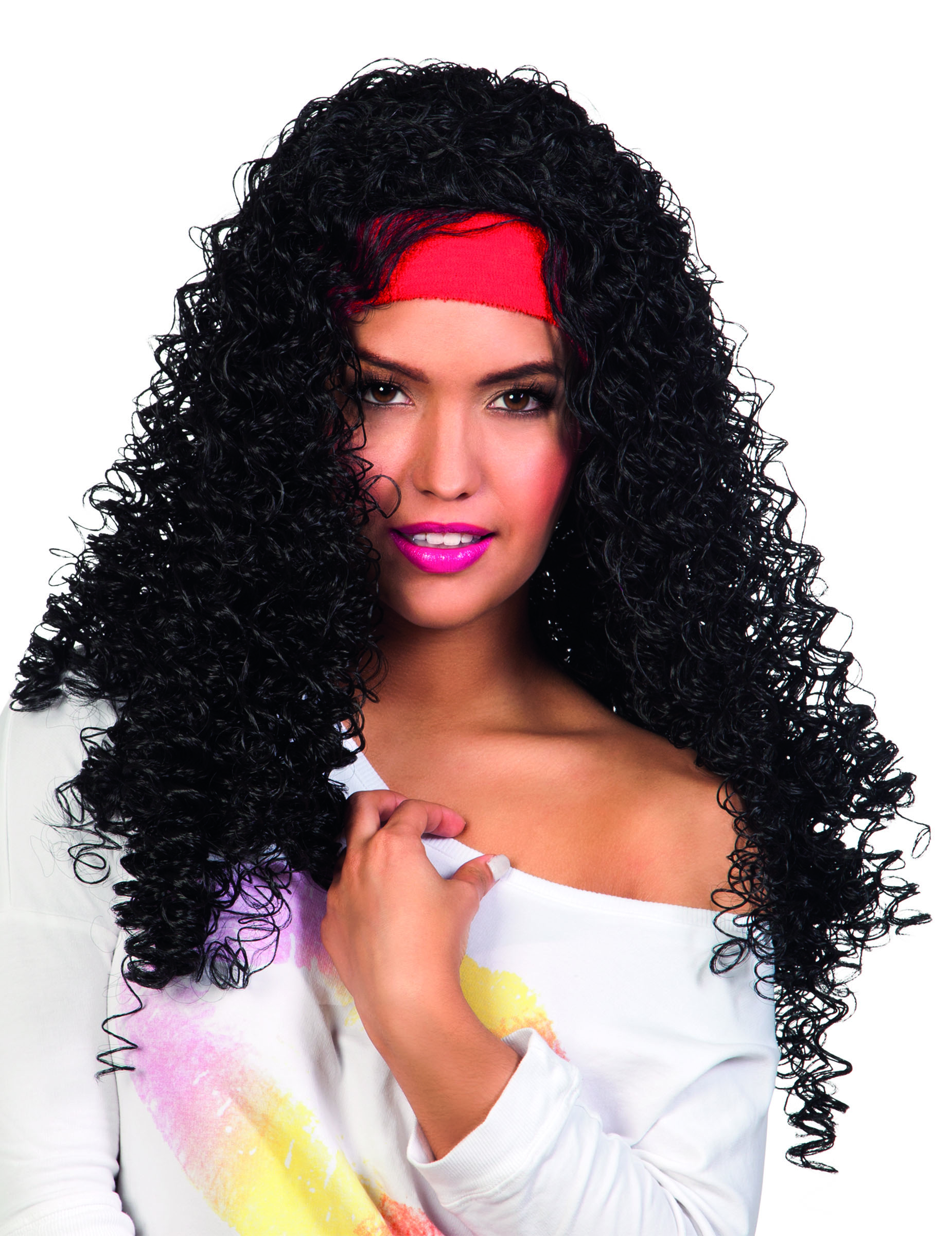 Perruque gitane bouclée noire avec bandana femme