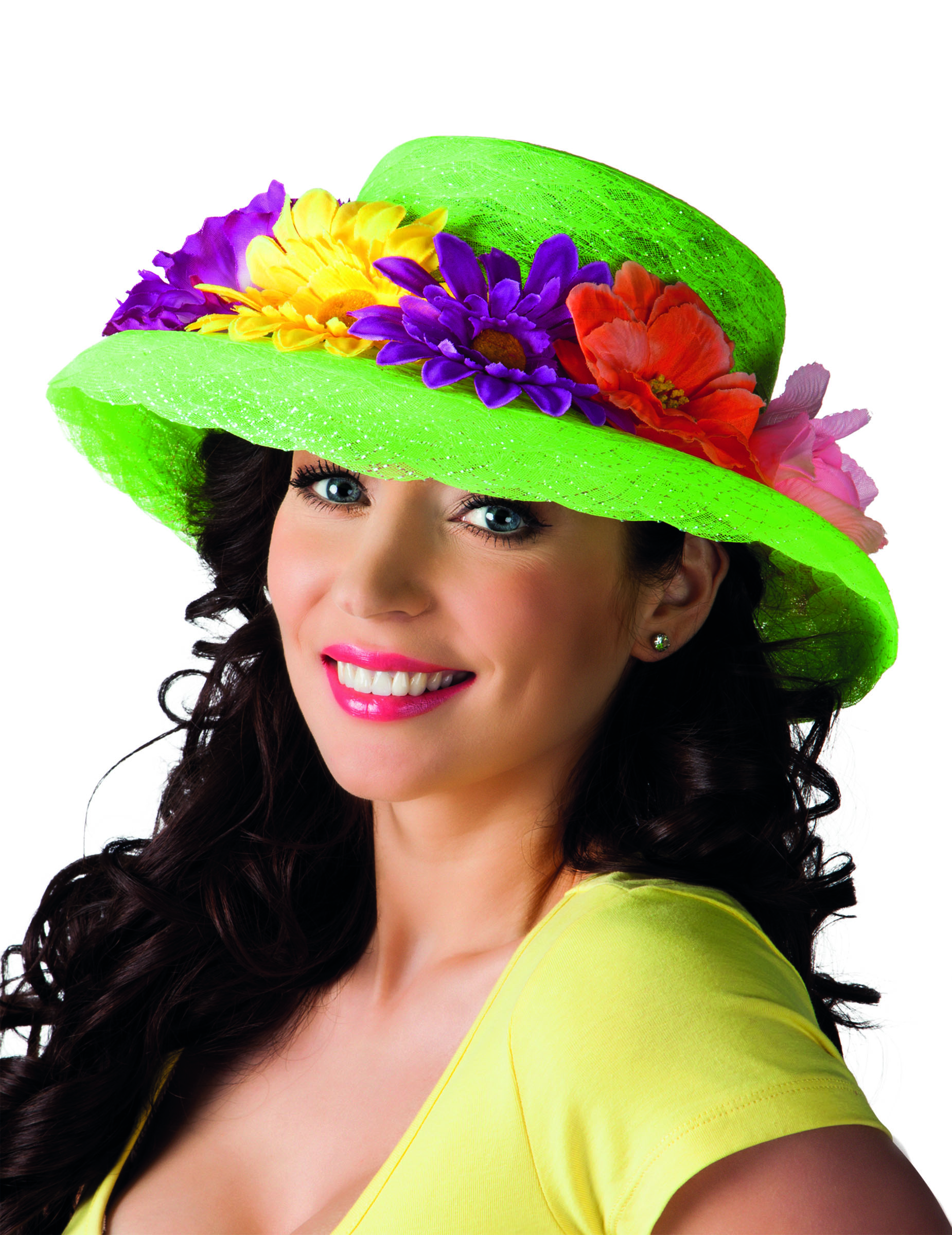 Chapeau vert avec fleurs Hawaï adulte