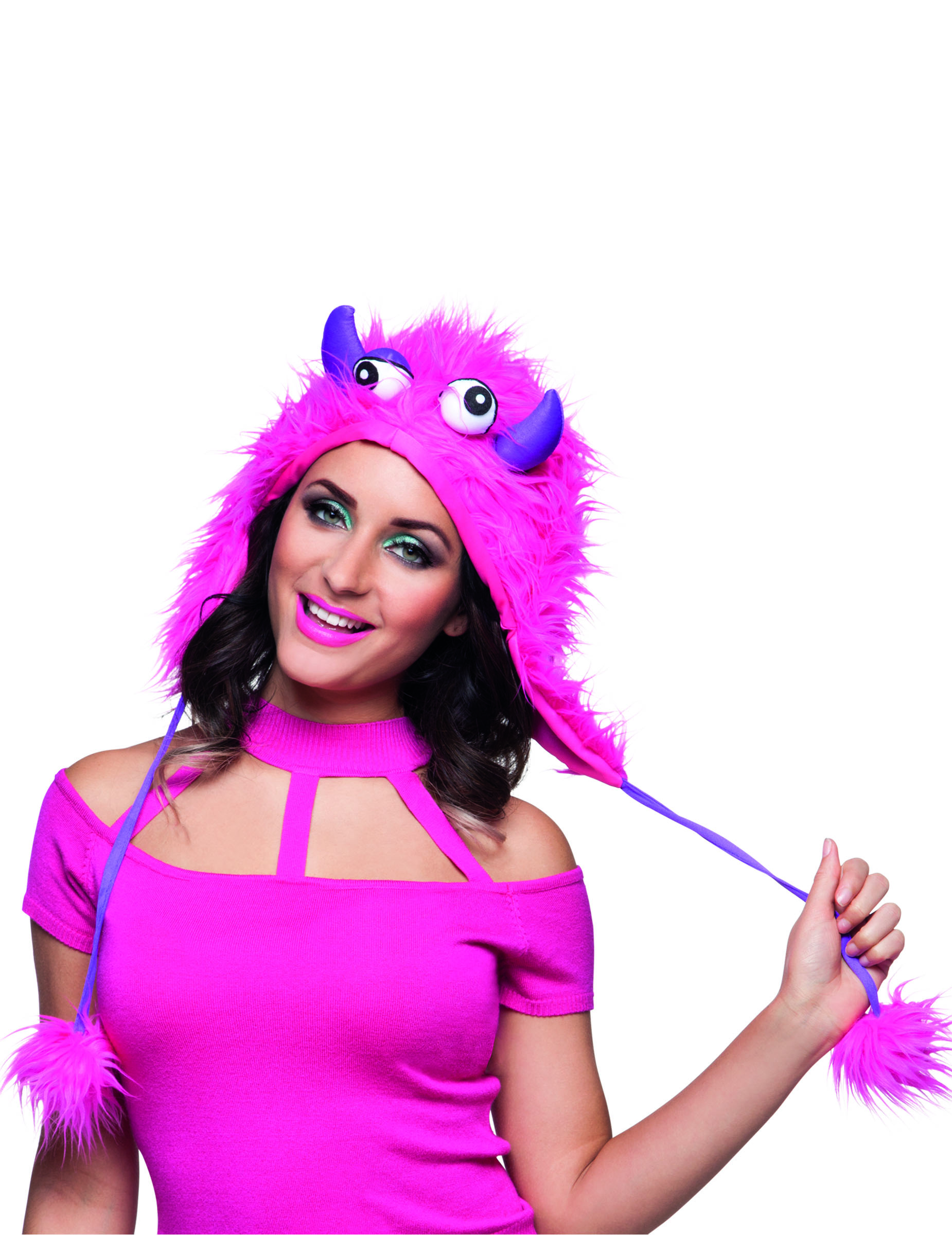 Bonnet mini monstre rose adulte