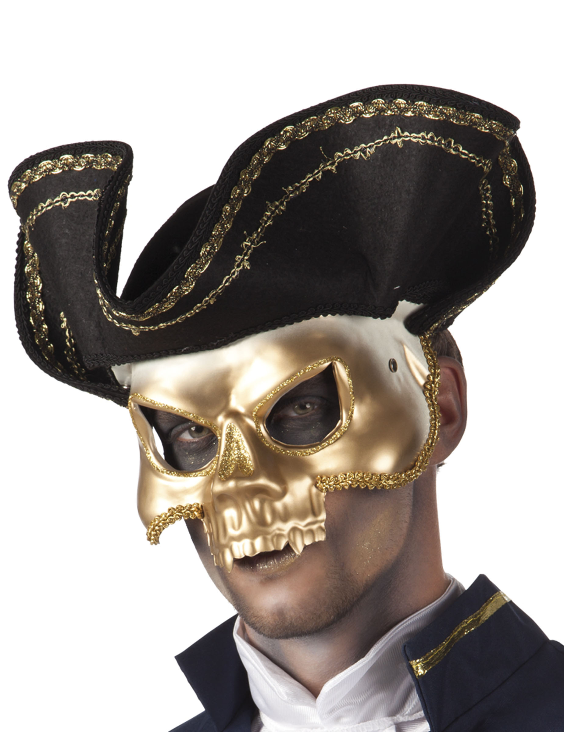 Masque doré avec chapeau pirate adulte