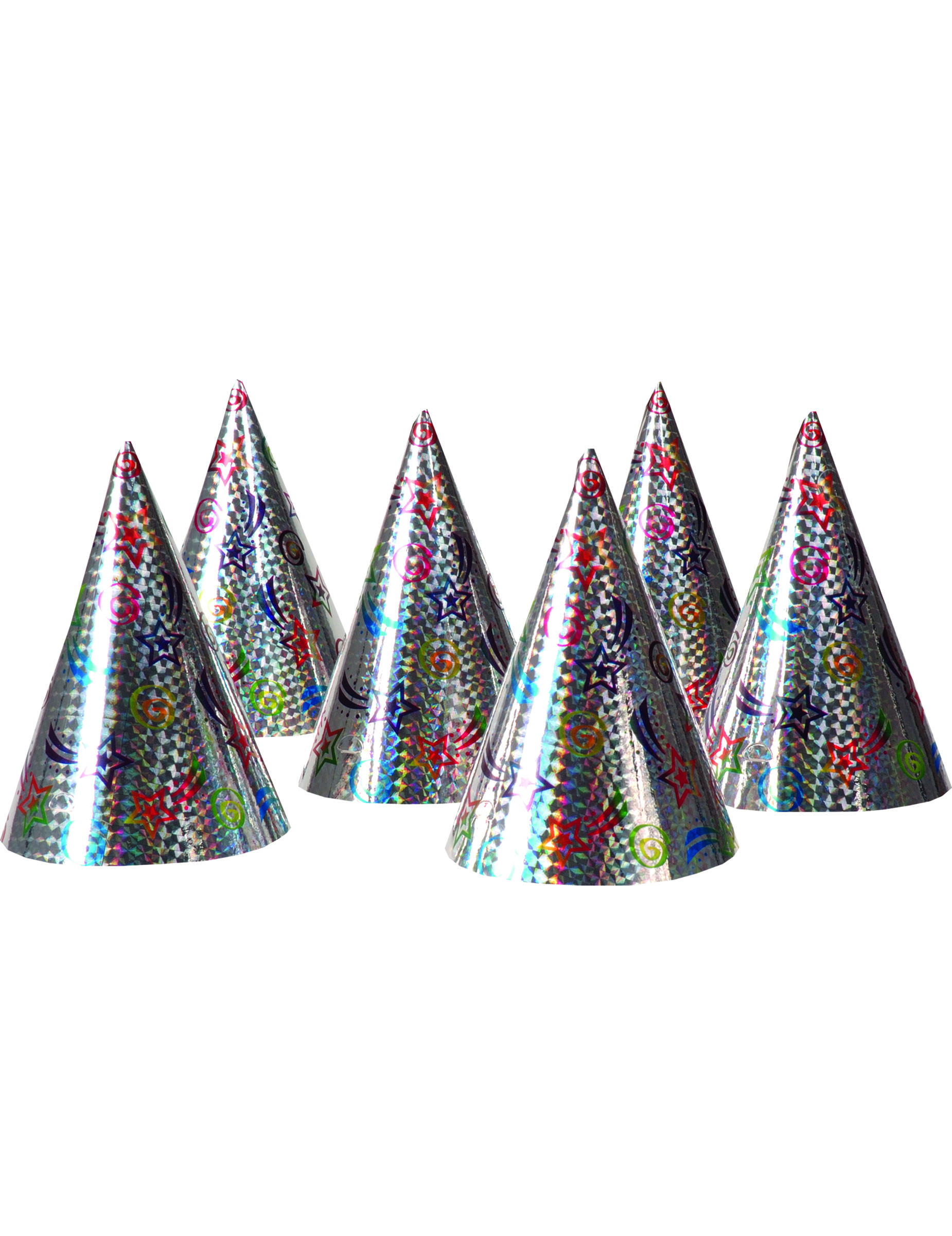 6 Chapeaux de fête holographiques étoiles