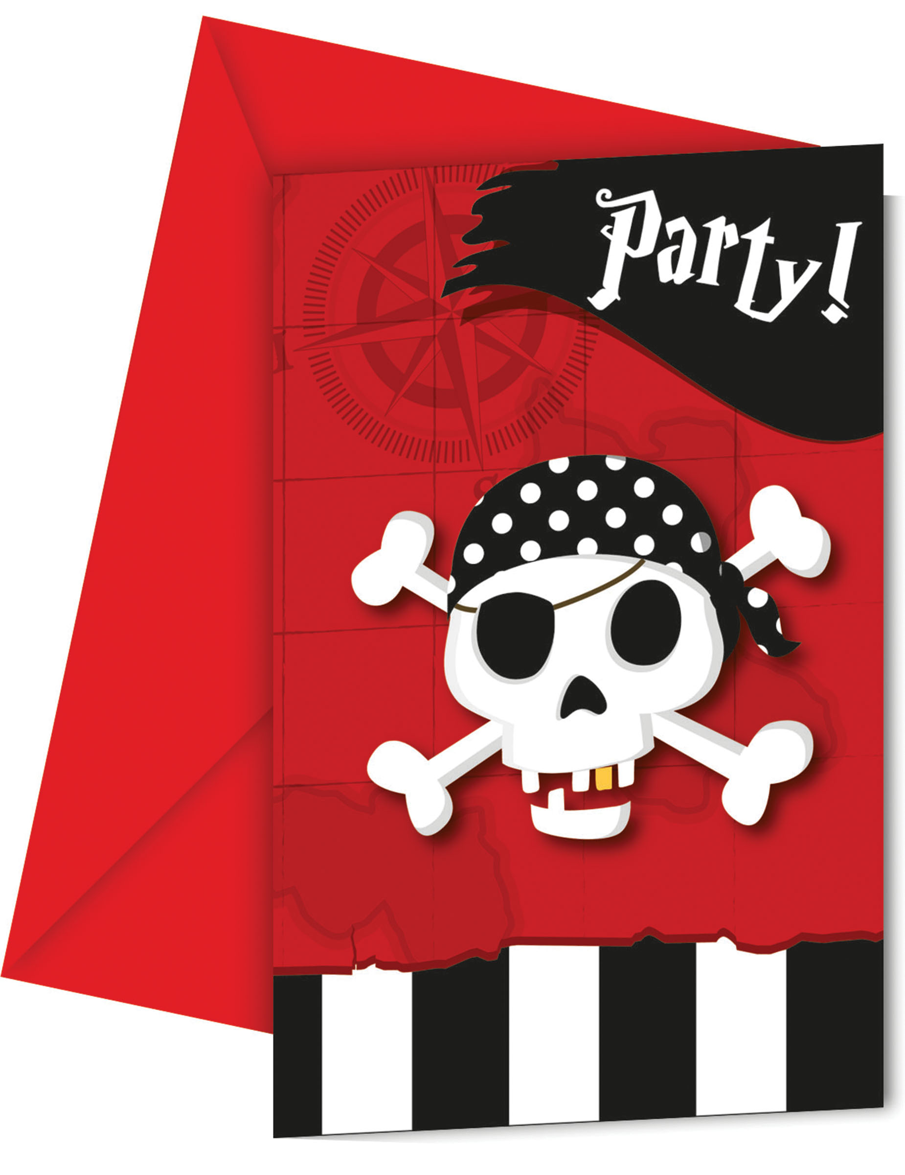 6 Cartes d'invitation + enveloppes carte au trésor pirates