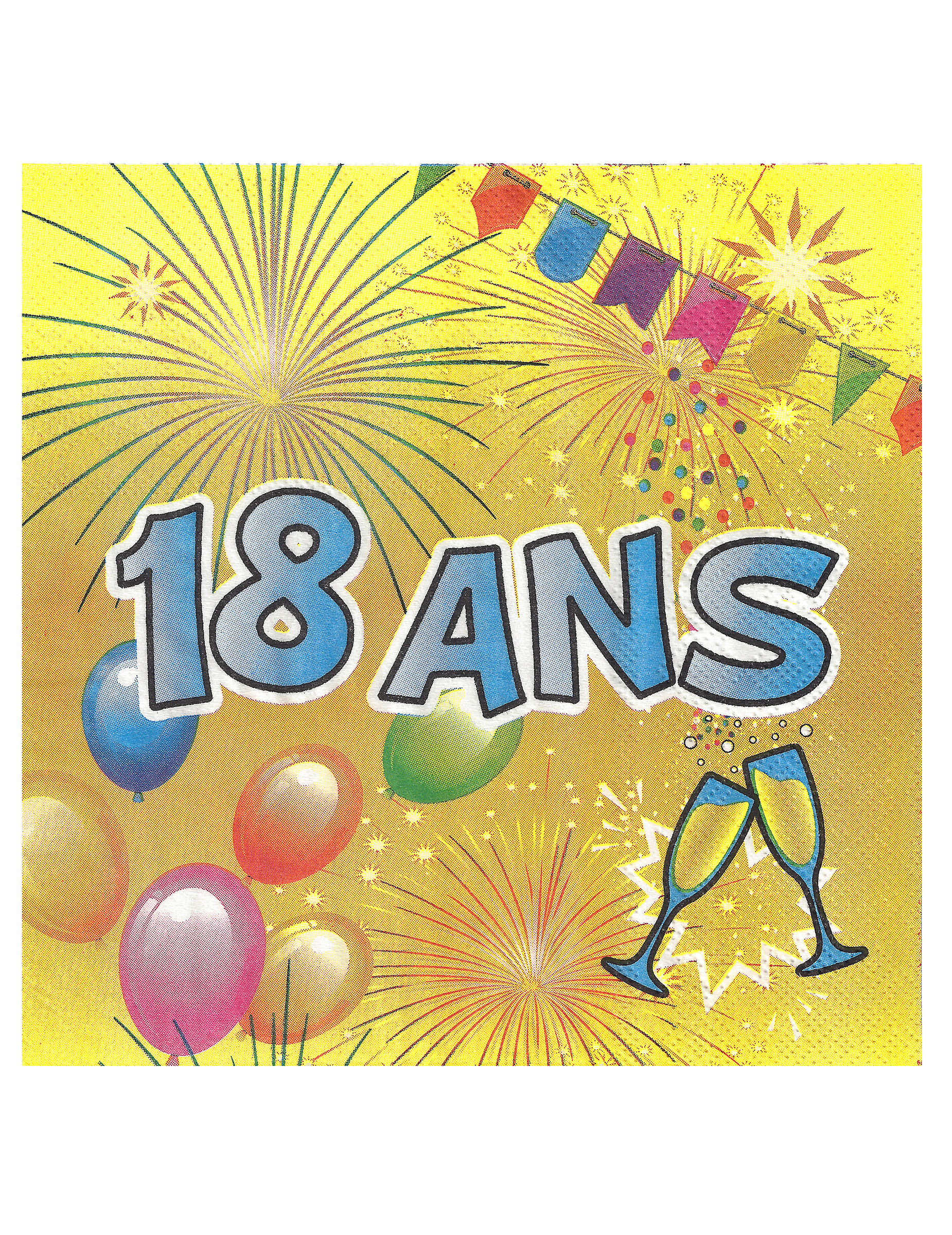 20 Serviettes en papier 18 ans Anniversaire Fiesta 33 cm
