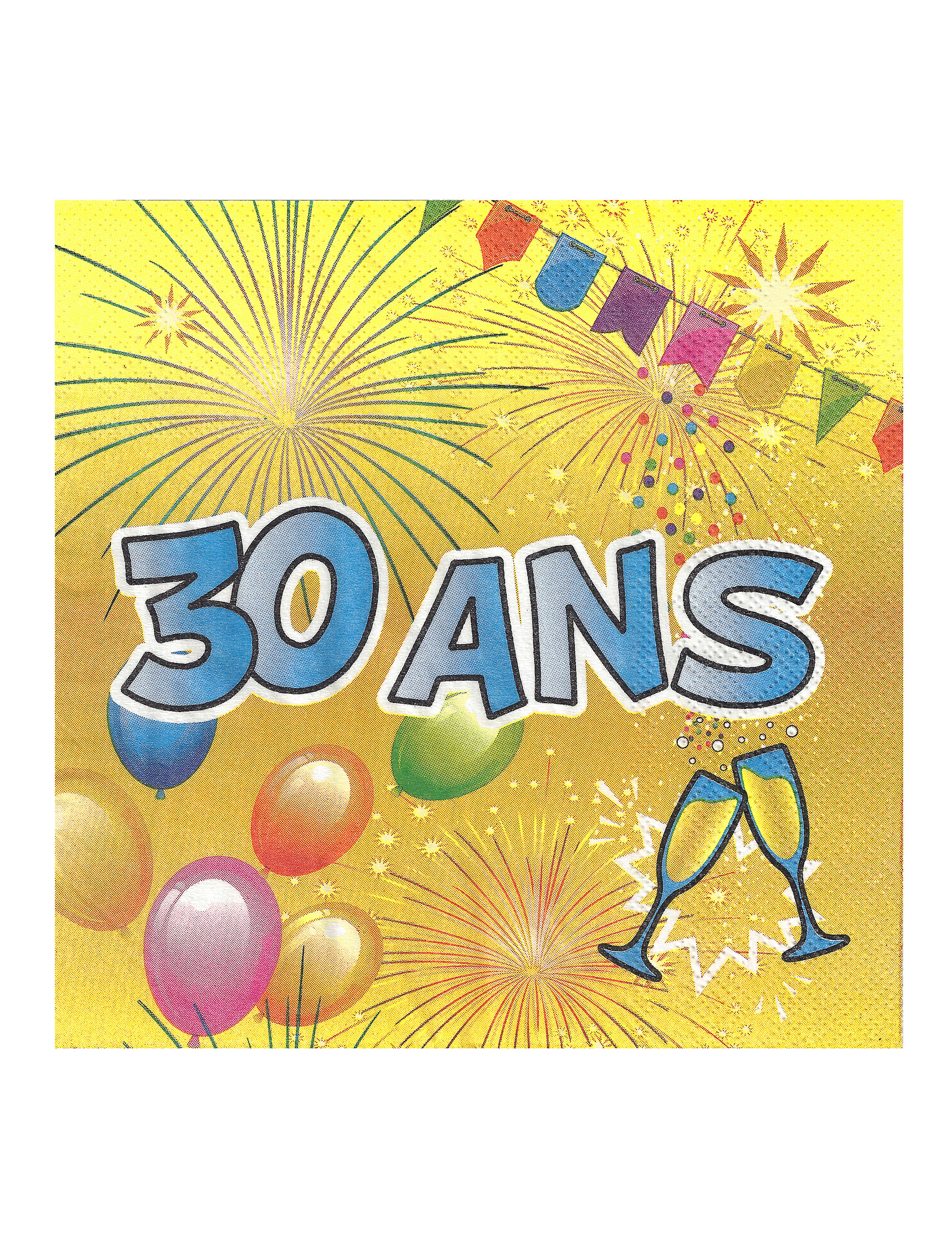 20 Serviettes en papier 30 ans Anniversaire Fiesta 33 cm