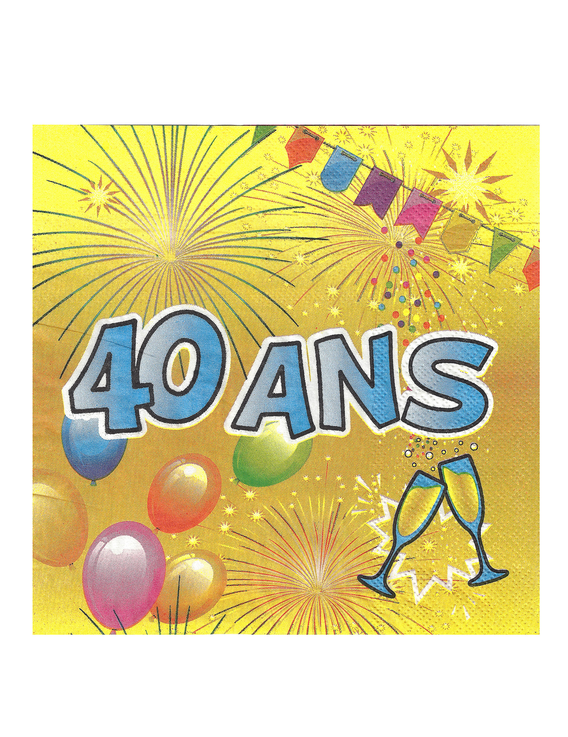 20 Serviettes en papier 40 ans Anniversaire Fiesta 33 cm
