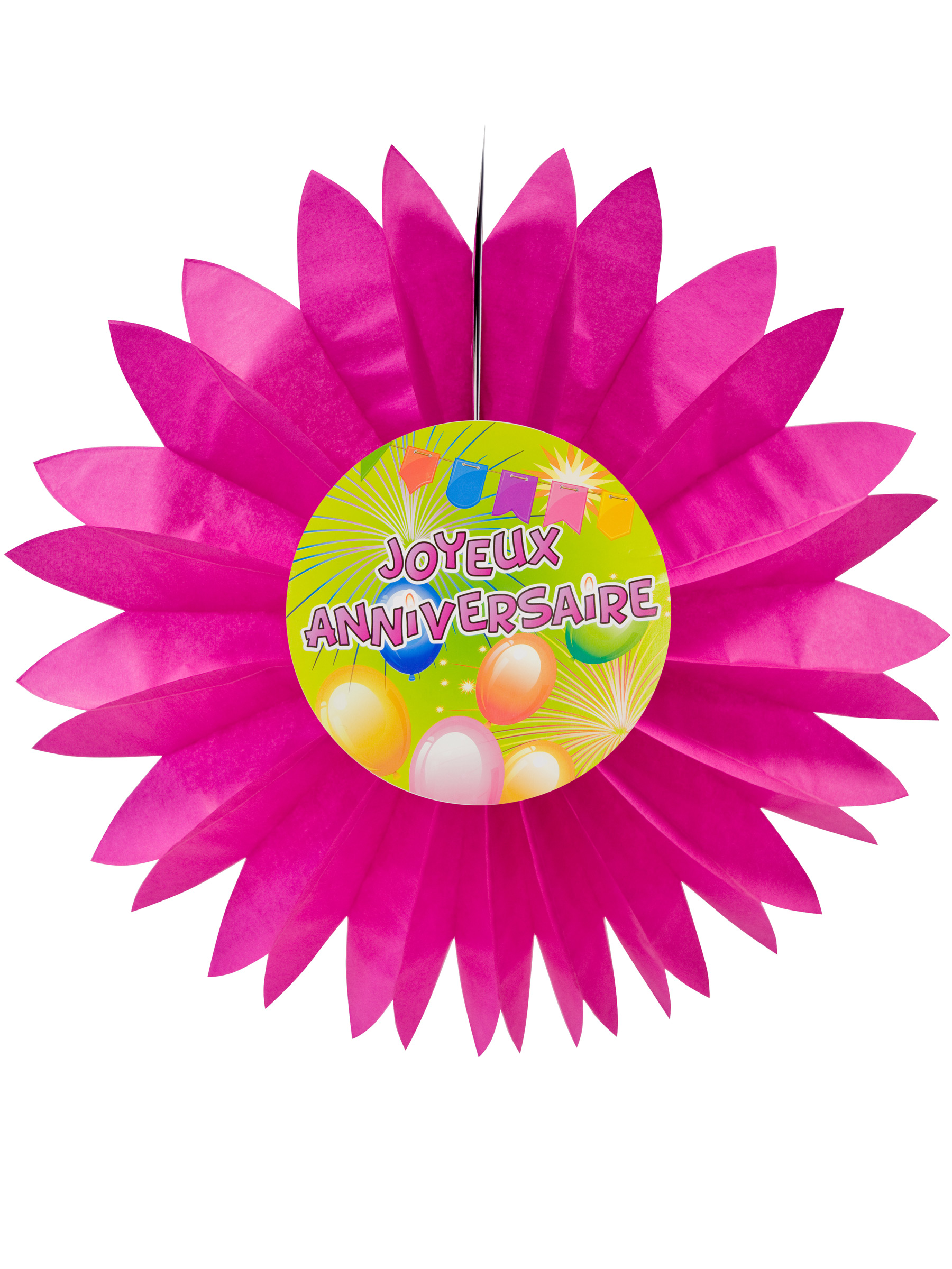 Eventail papier joyeux anniversaire Fiesta rose 50 cm