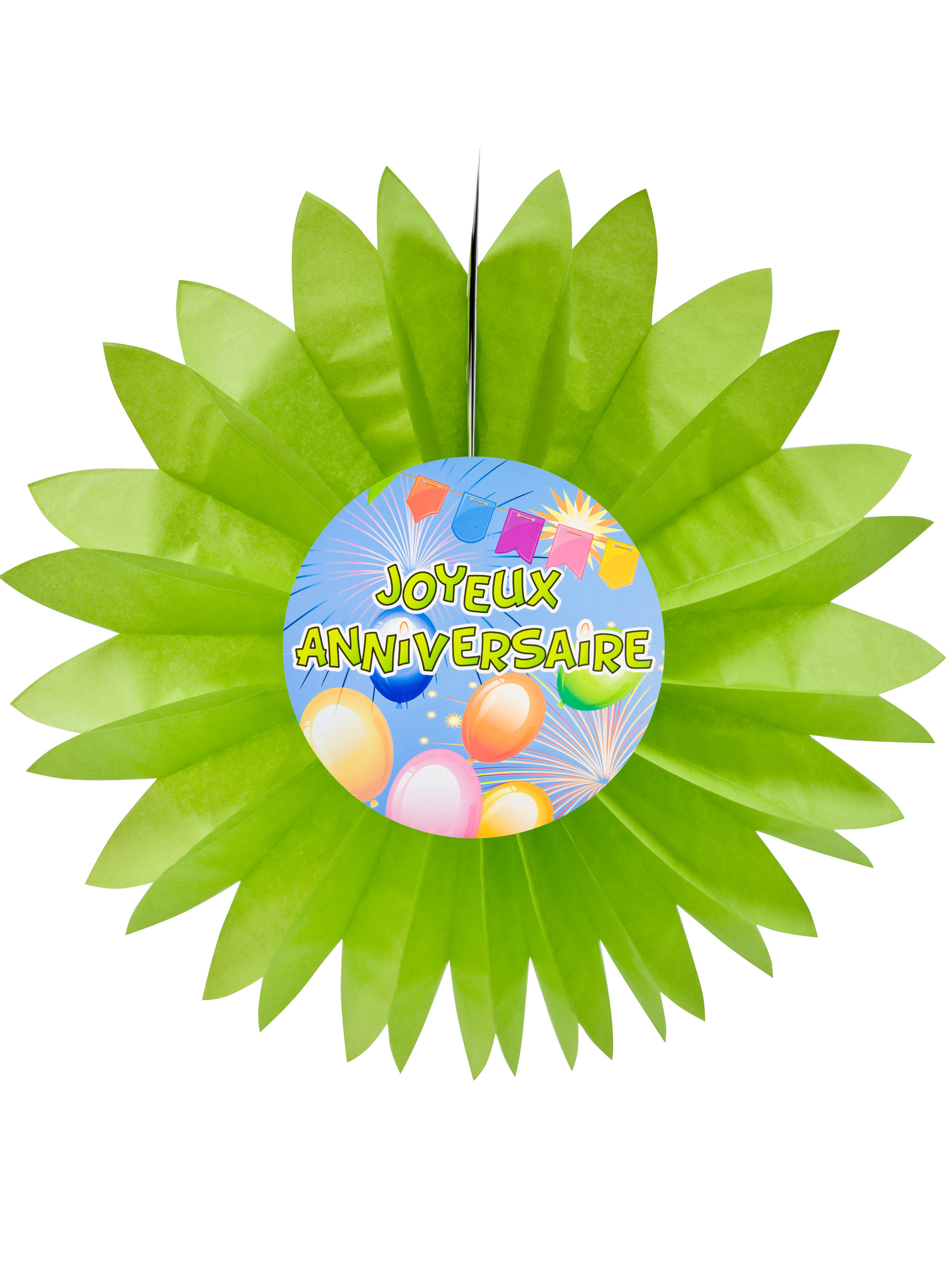 Eventail papier joyeux anniversaire Fiesta vert 50cm