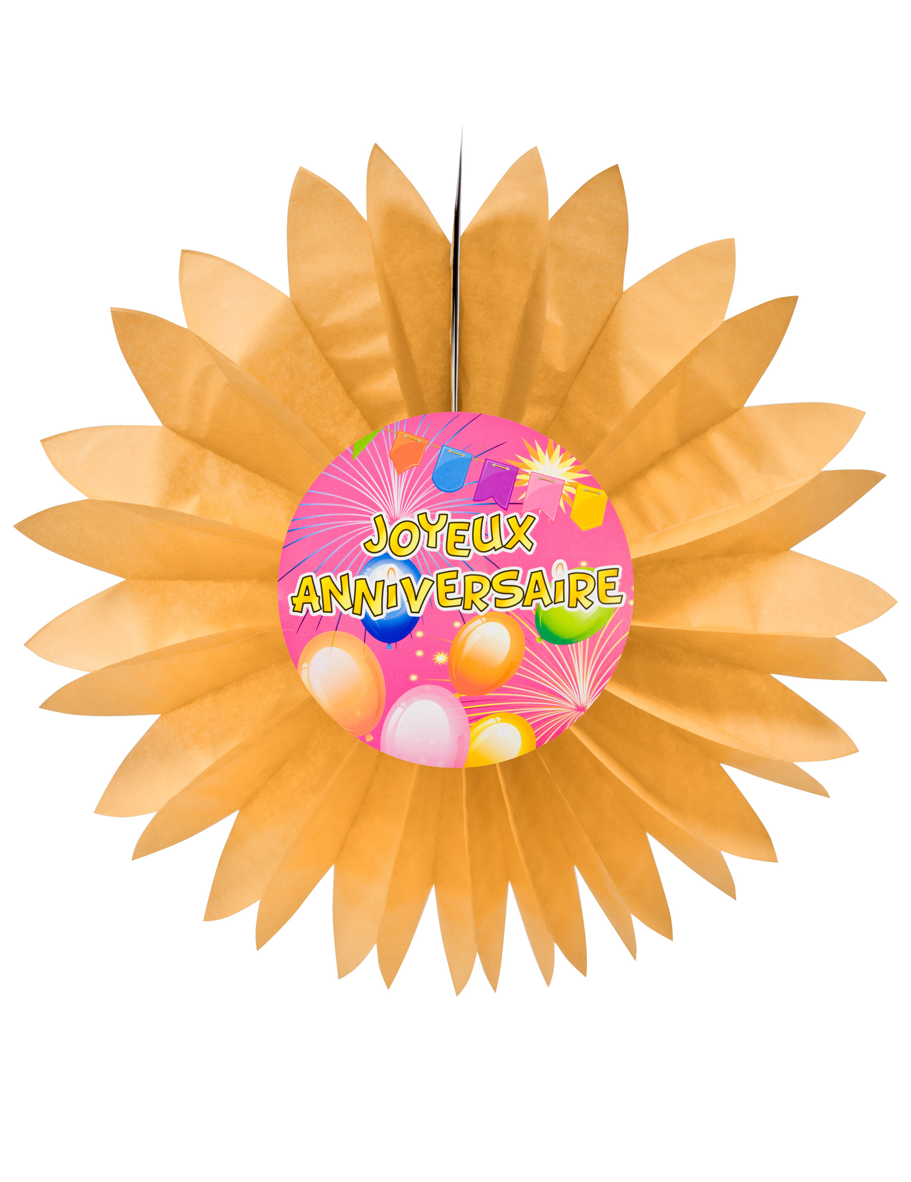 Eventail papier joyeux anniversaire Fiesta orange 50 cm