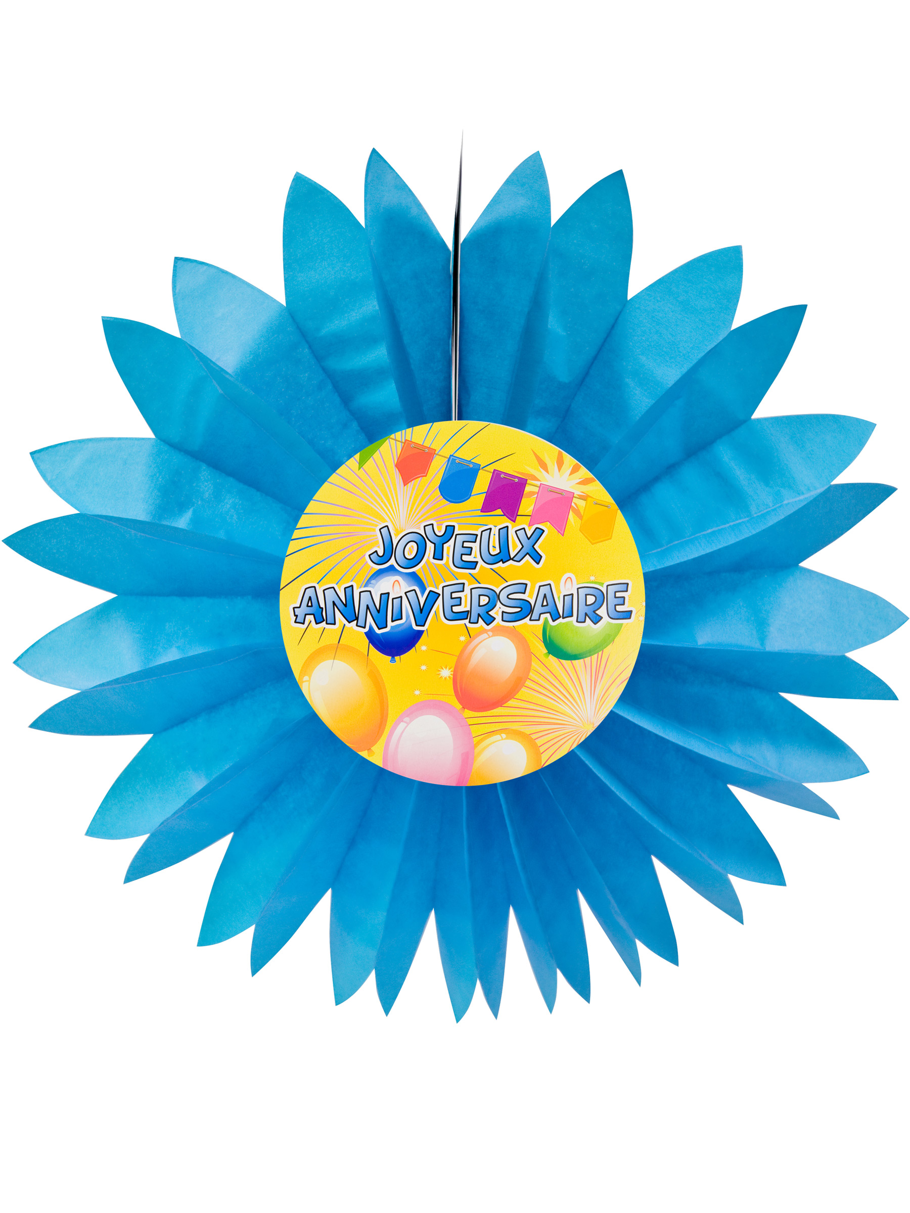 Eventail papier joyeux anniversaire Fiesta bleu 50 cm
