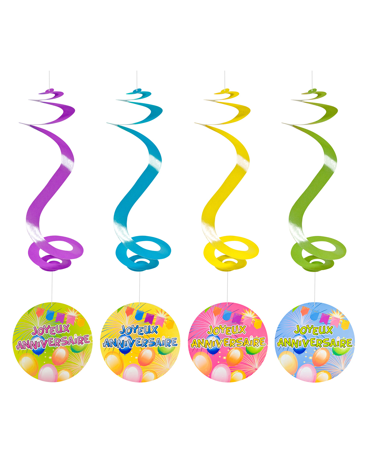 4 suspensions spirale joyeux anniversaire Fiesta 60 cm