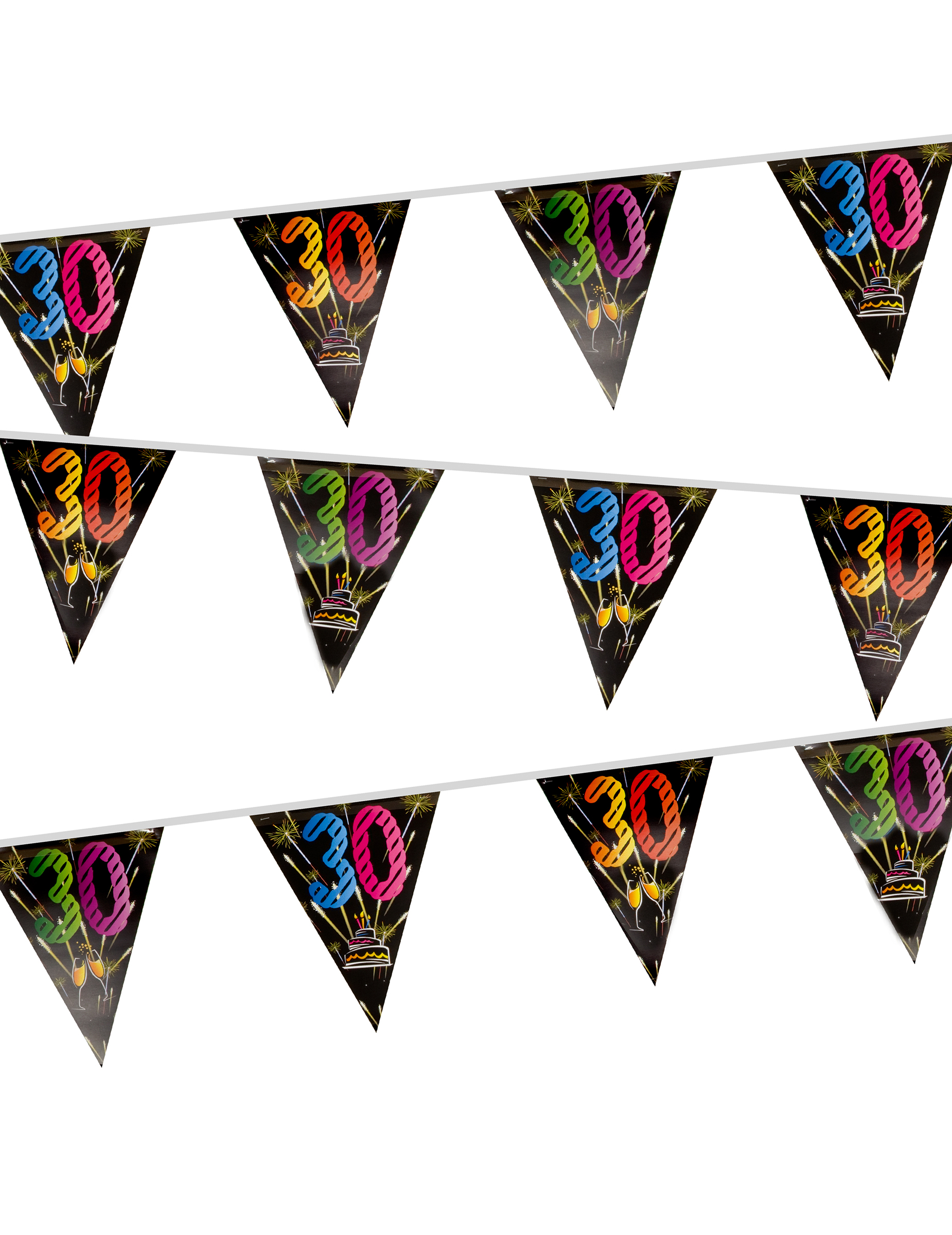 Guirlande 20 fanions en plastique 30 ans feux d'artifice 7 m