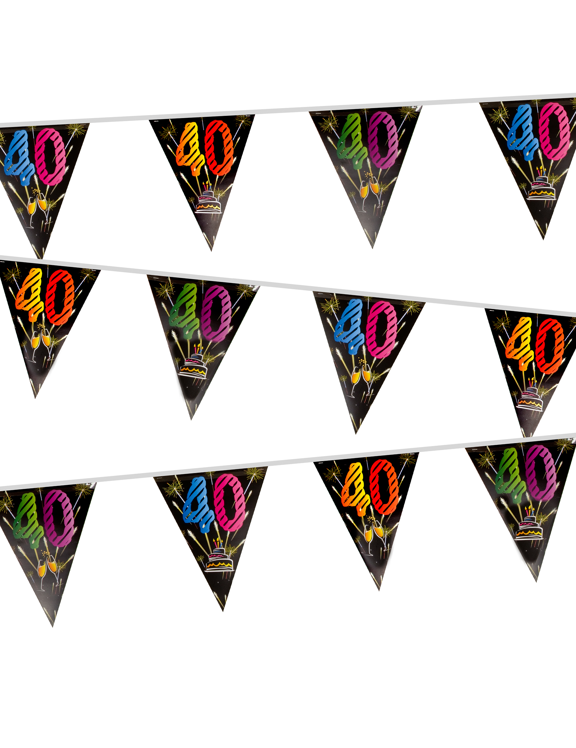 Guirlande 20 fanions en plastique 40 ans feux d'artifice 7 m