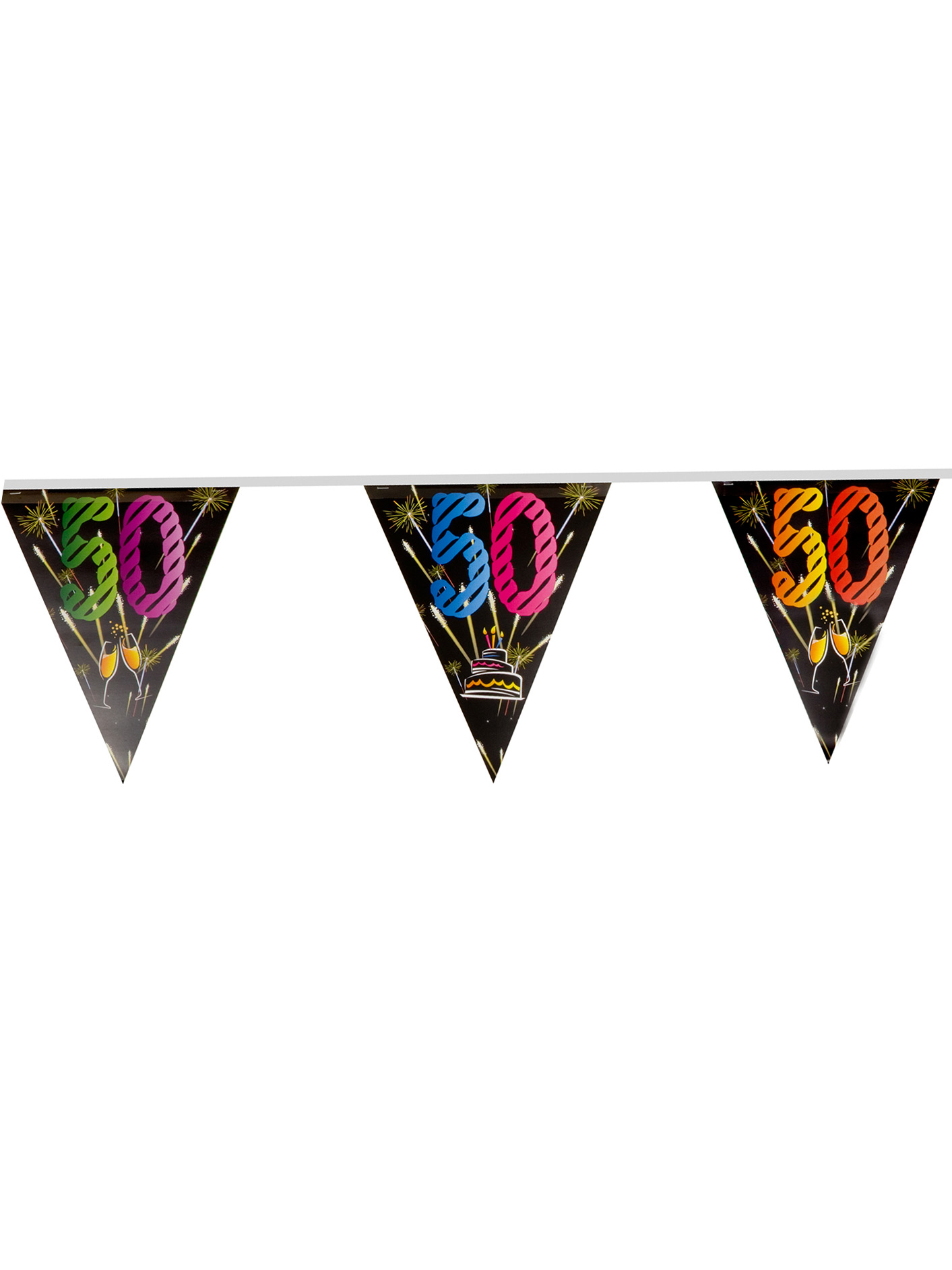 Guirlande 20 fanions en plastique 50 ans feux d'artifice 7 m