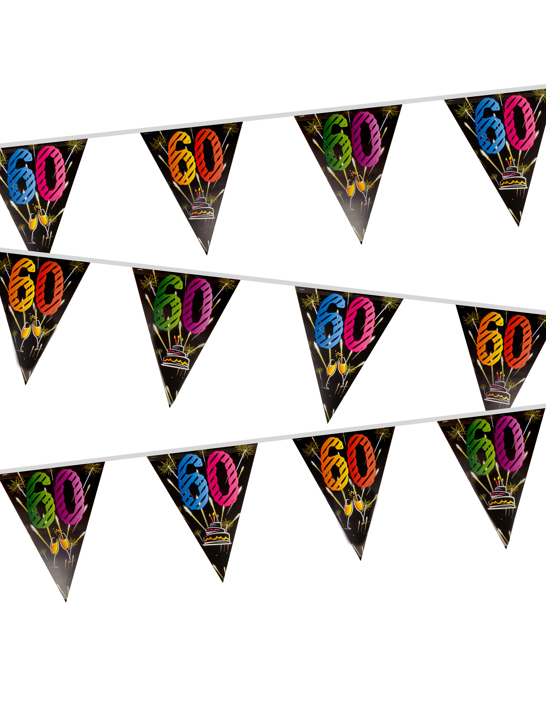 Guirlande 20 fanions en plastique 60 ans feux d'artifice 7 m