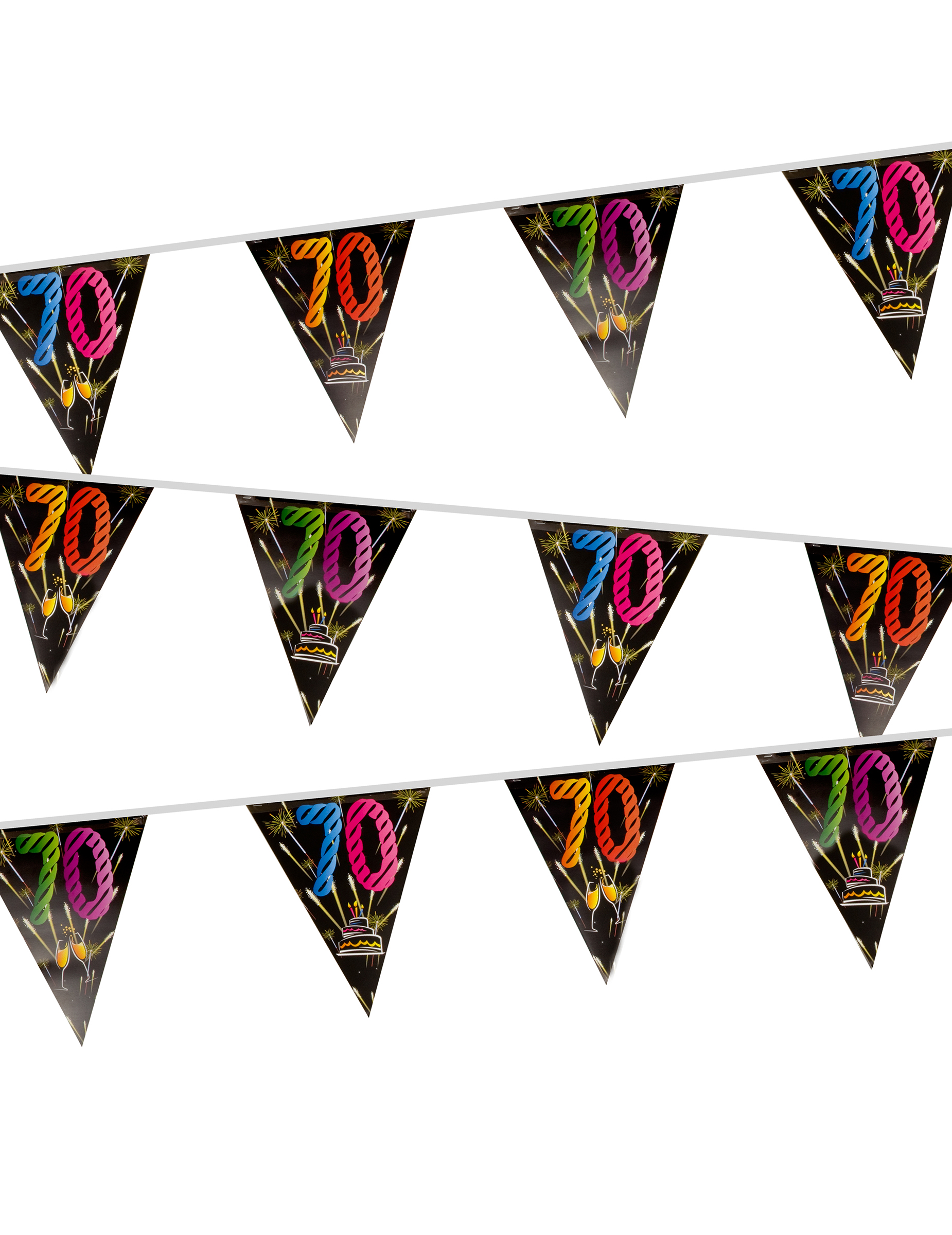 Guirlande 20 fanions en plastique 70 ans feux d'artifice 7 m