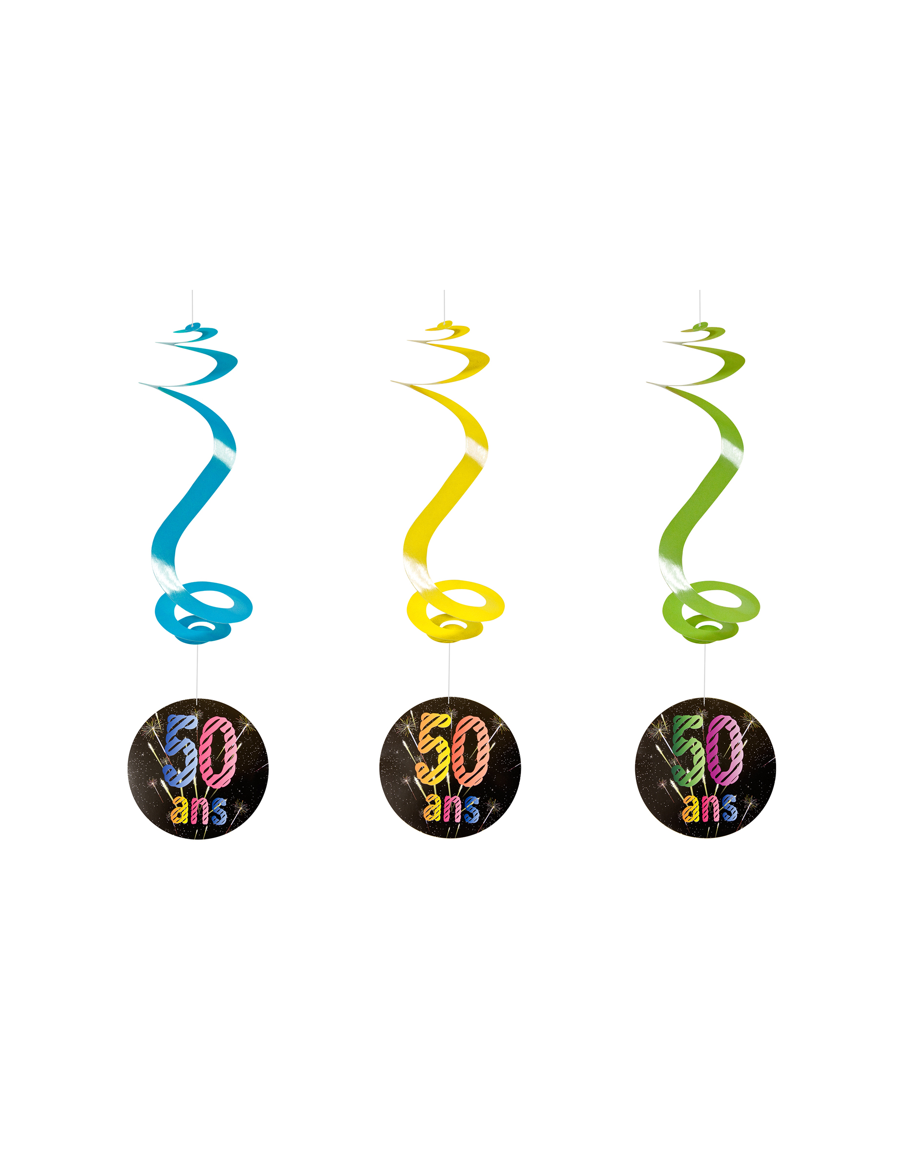 4 Suspensions spirales 50 ans feux d'artifice 60 cm