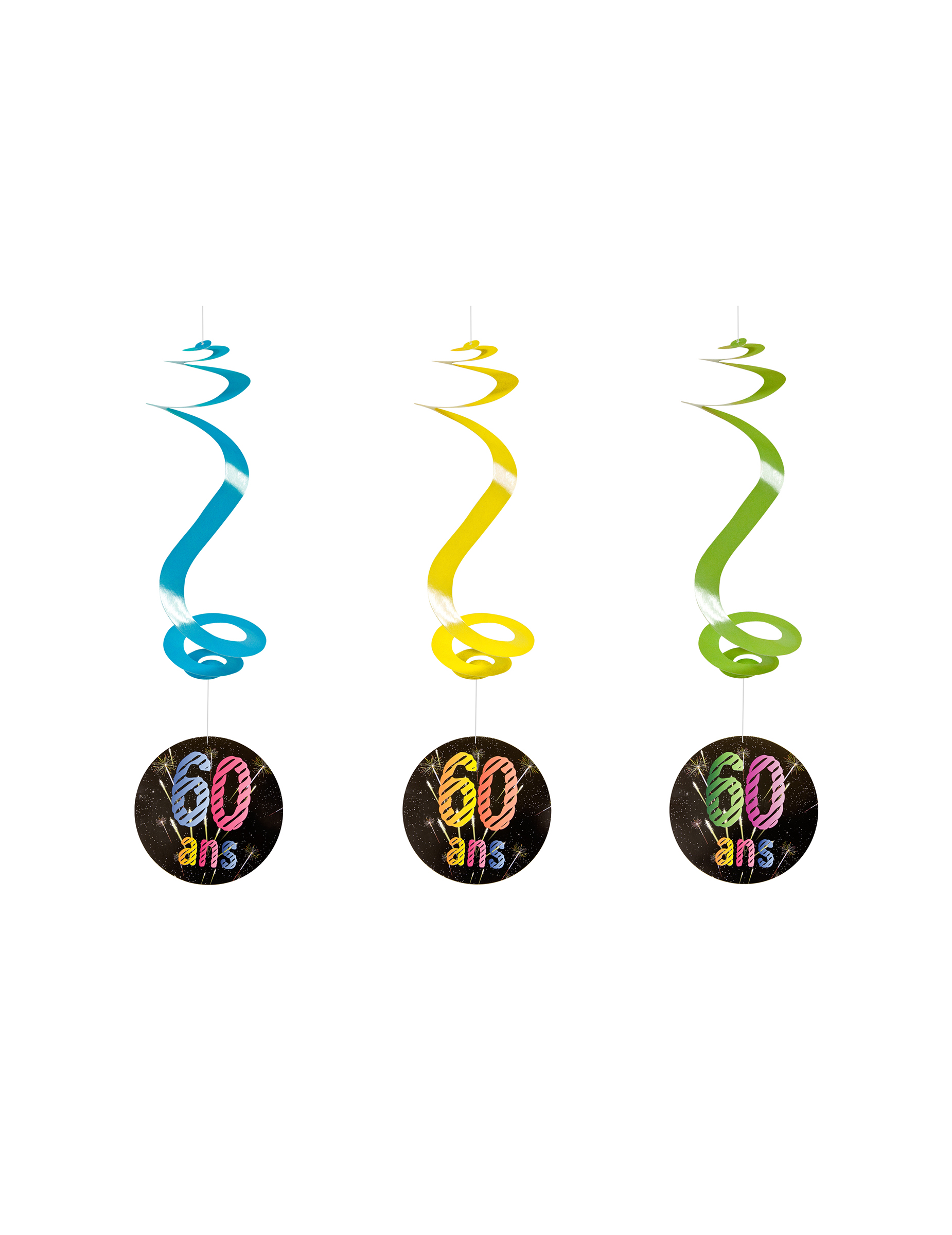 4 Suspensions spirales 60 ans feux d'artifice 60 cm