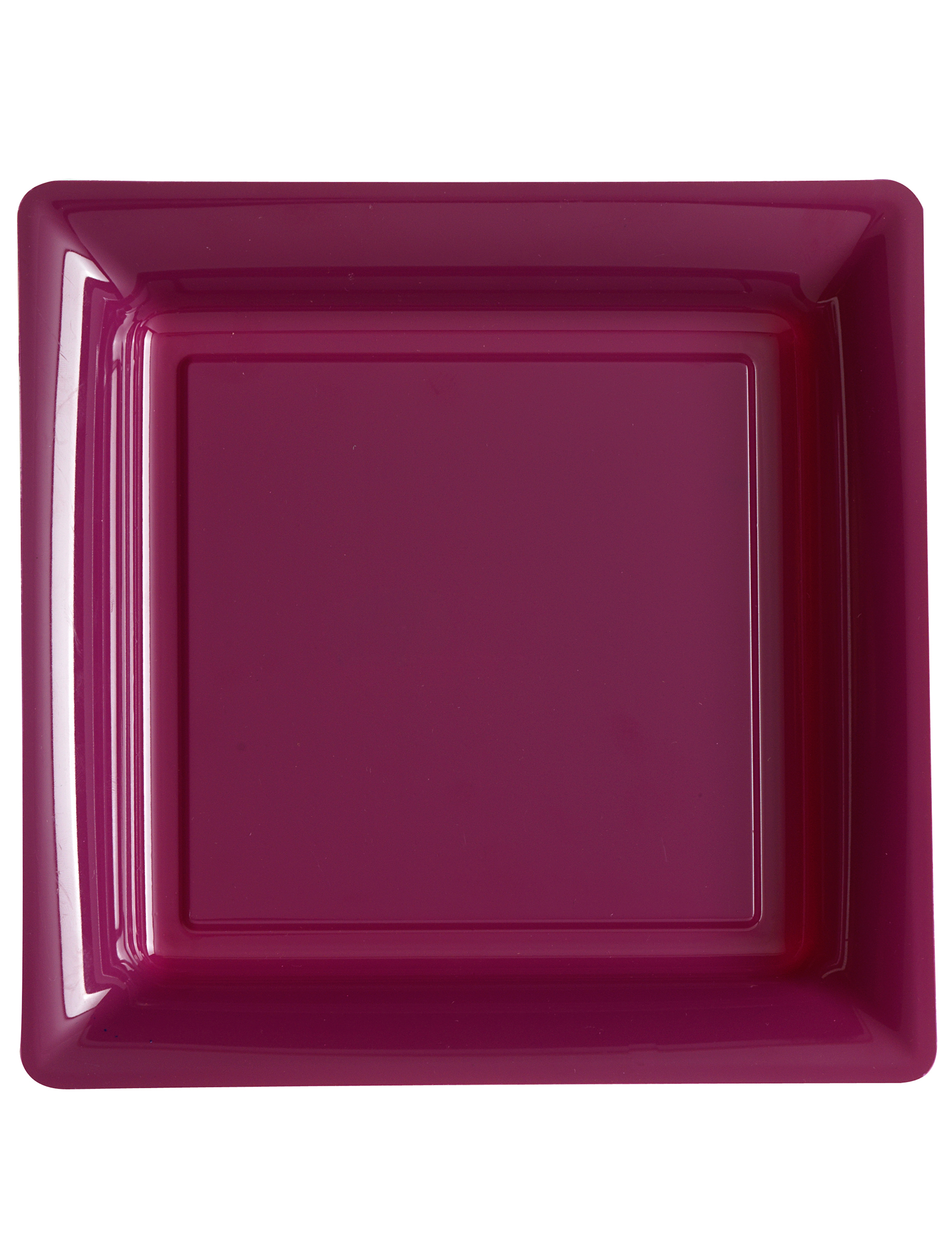 12 Assiettes carrées plastique aubergine 23,5 cm