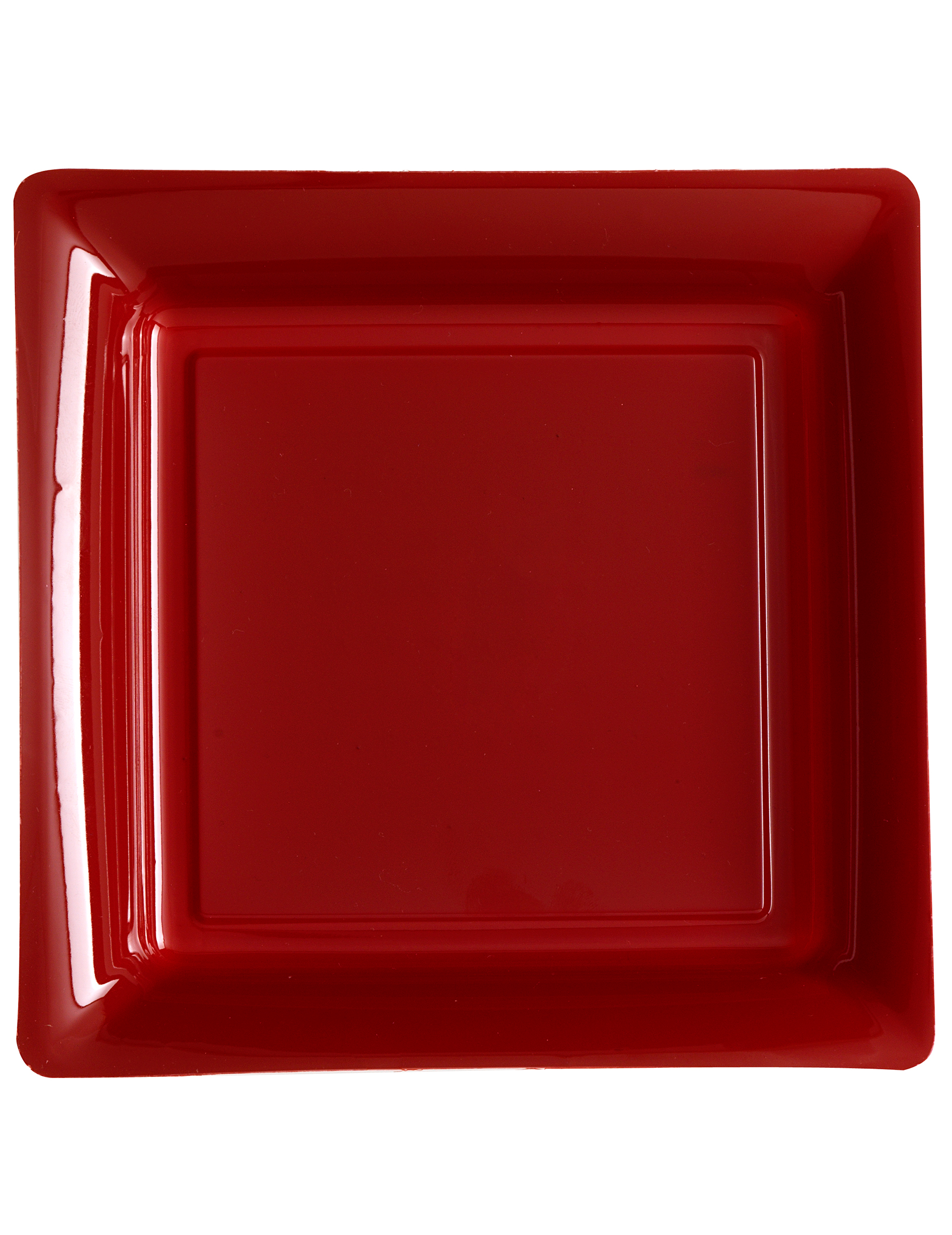 12 Assiettes carrées en plastique bordeaux 23.5 cm