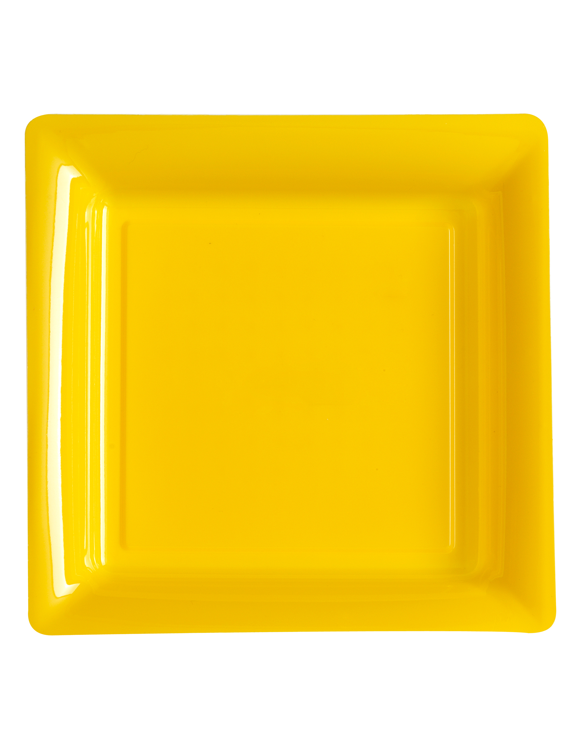 12 Assiettes carrées en plastique jaune 23.5 cm