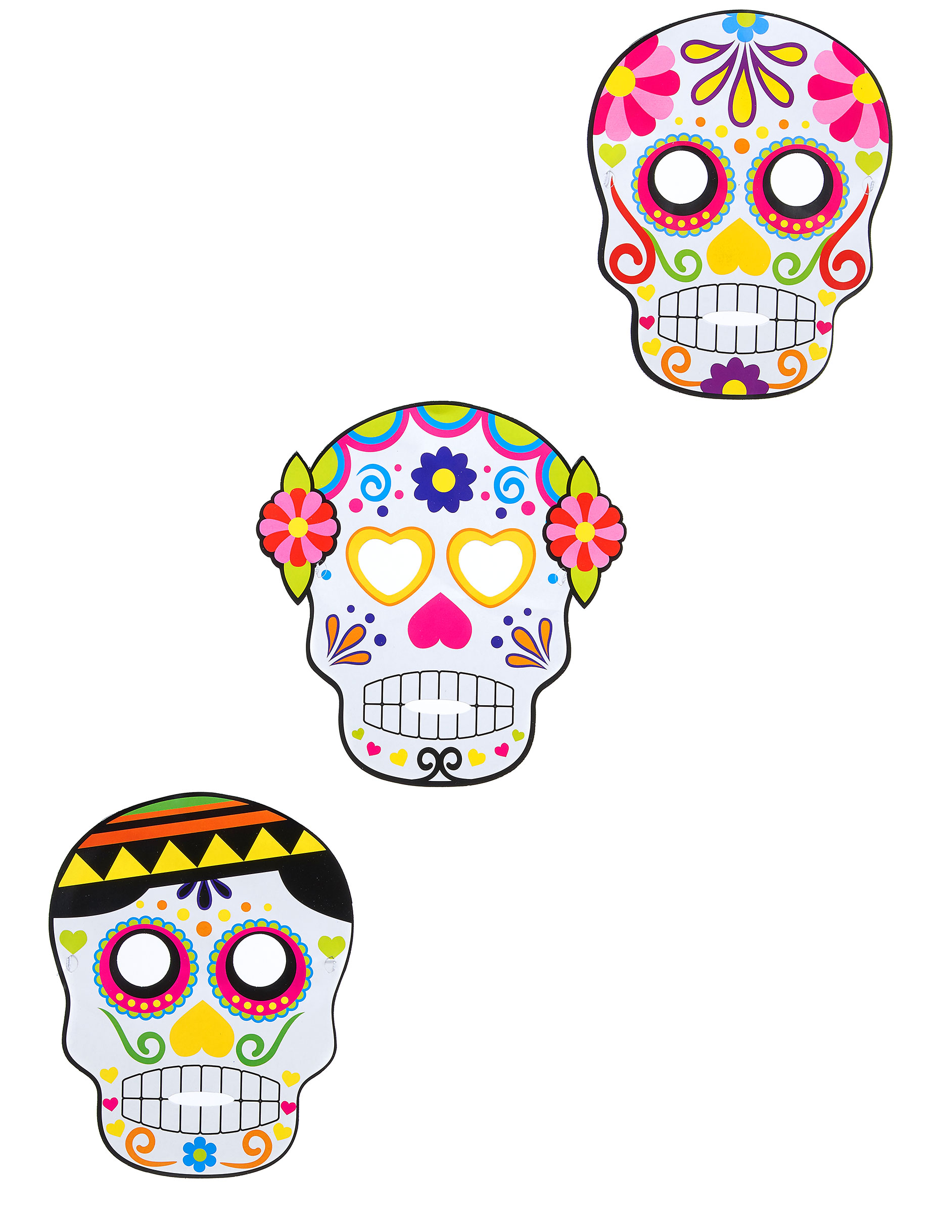 3 Masques en cartons assortis Dia de los muertos adulte Halloween