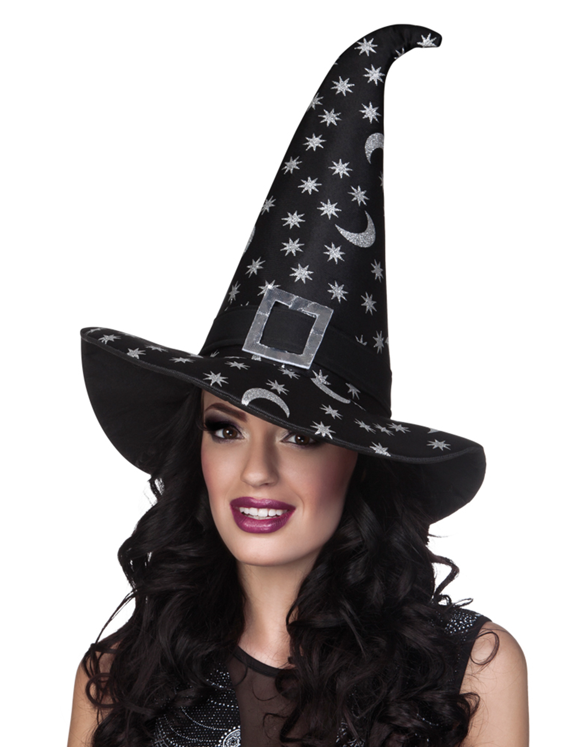 Chapeau sorcière étoiles argentées femme Halloween
