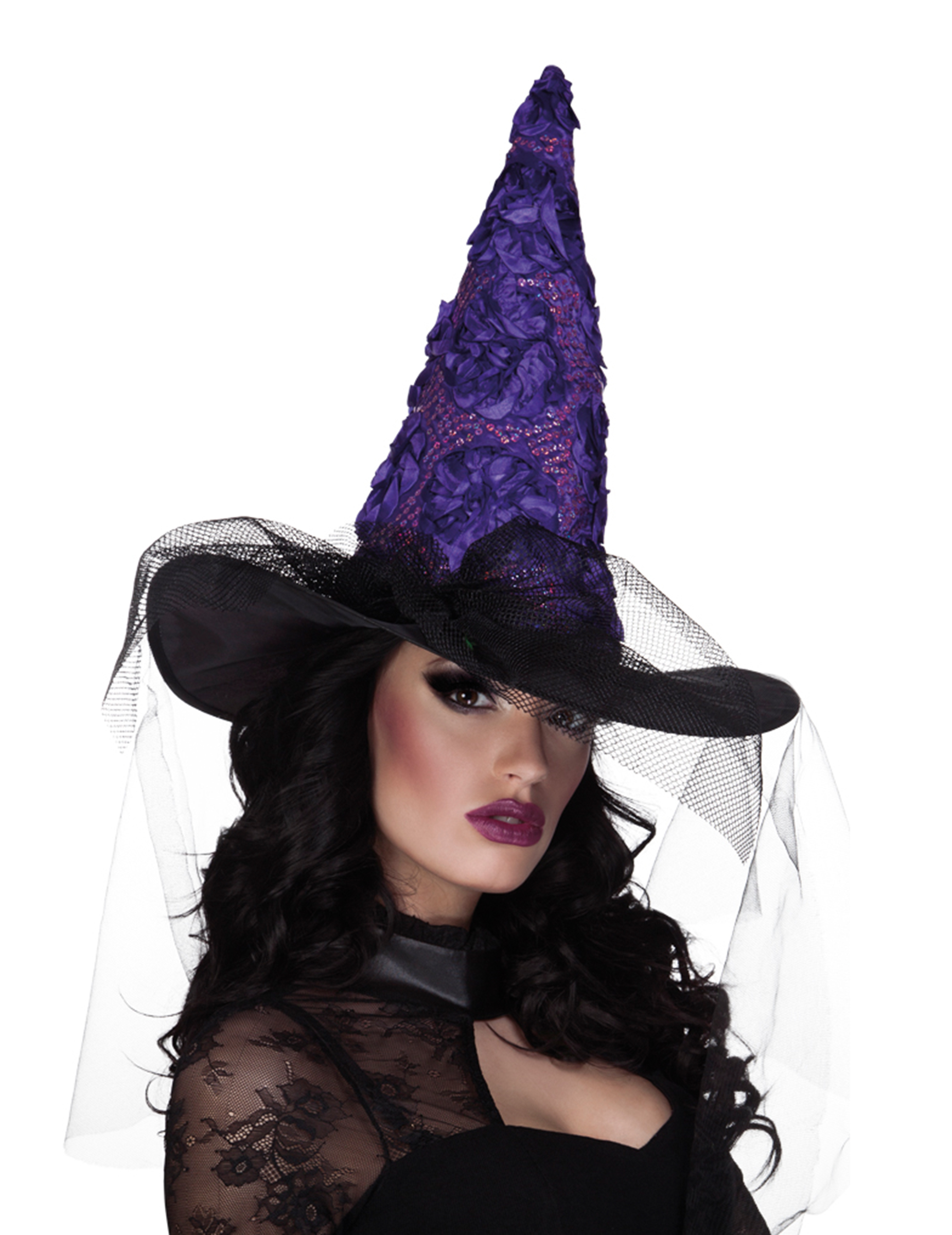 Chapeau sorcière noir et violet femme Halloween