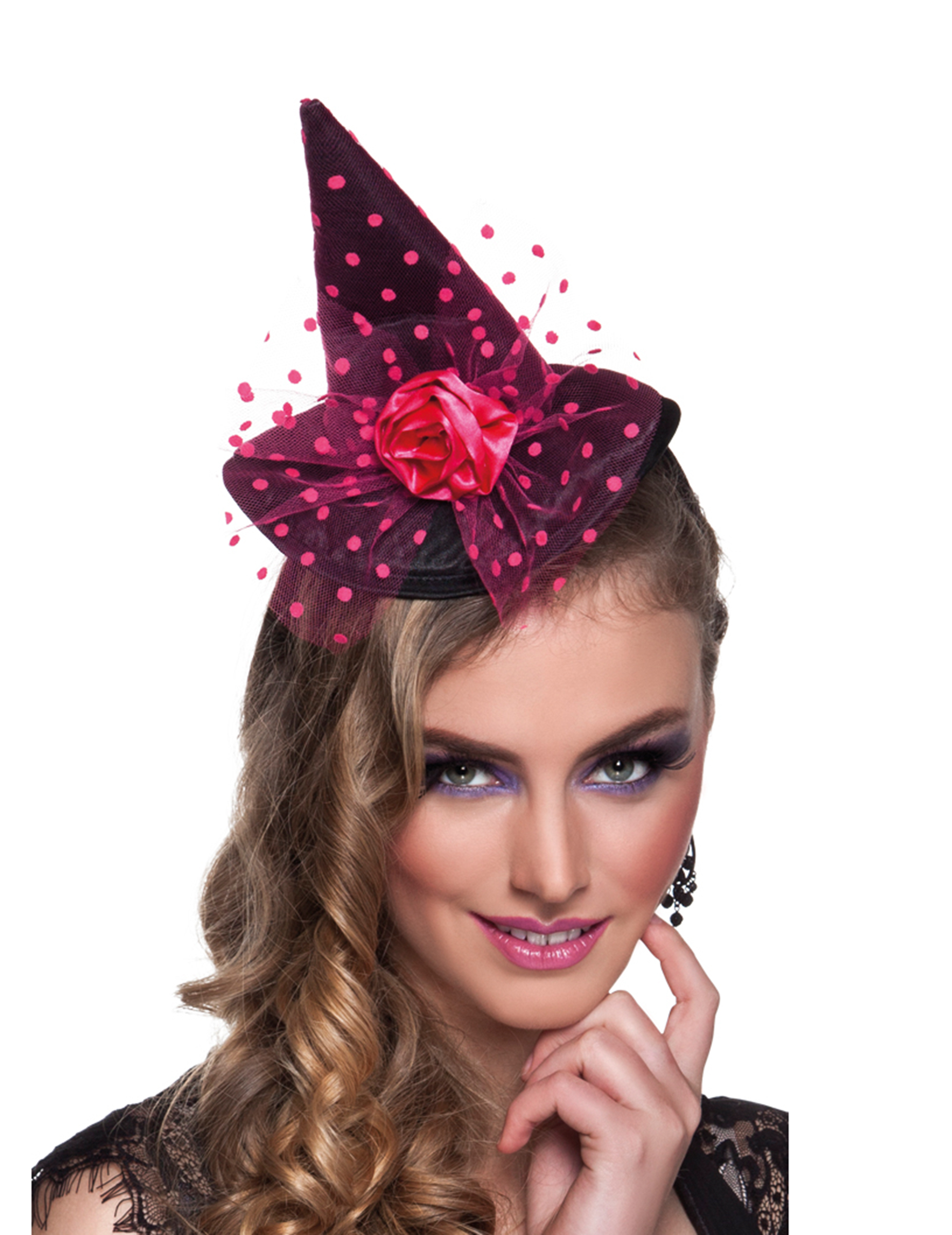 Mini chapeau sorcière rose femme Halloween