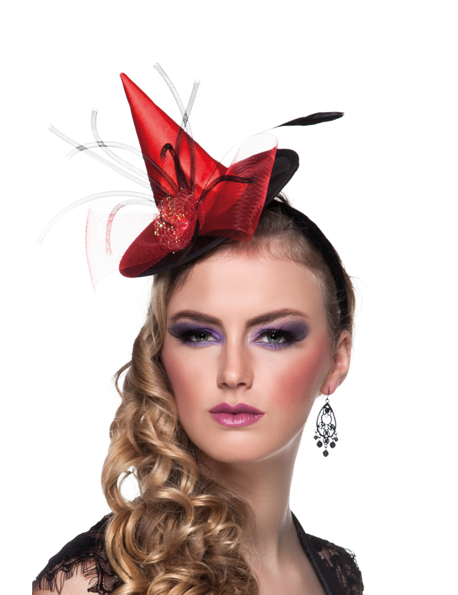 Mini chapeau socière rouge femme Halloween