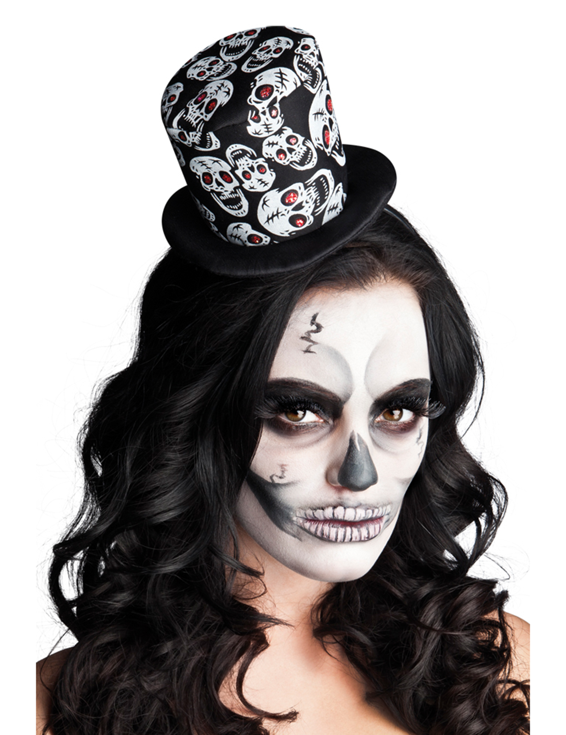Mini chapeau haut de forme têtes de mort femme Halloween