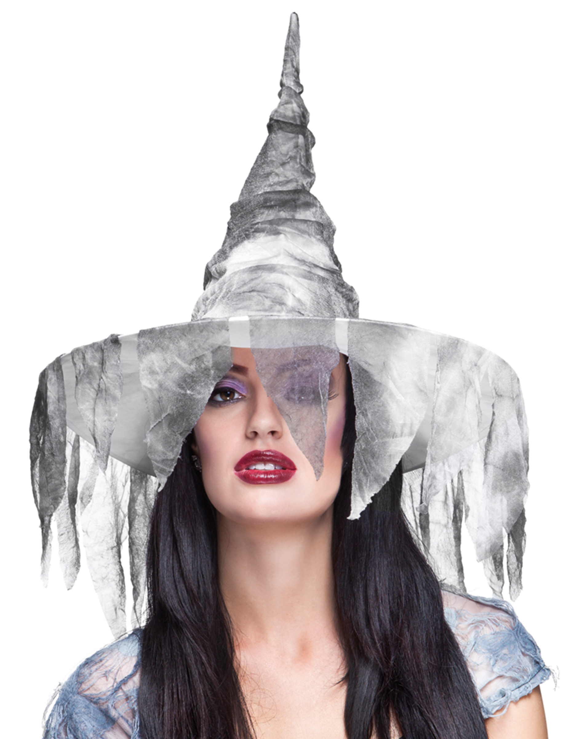 Chapeau sorcière déchue blanc femme Halloween