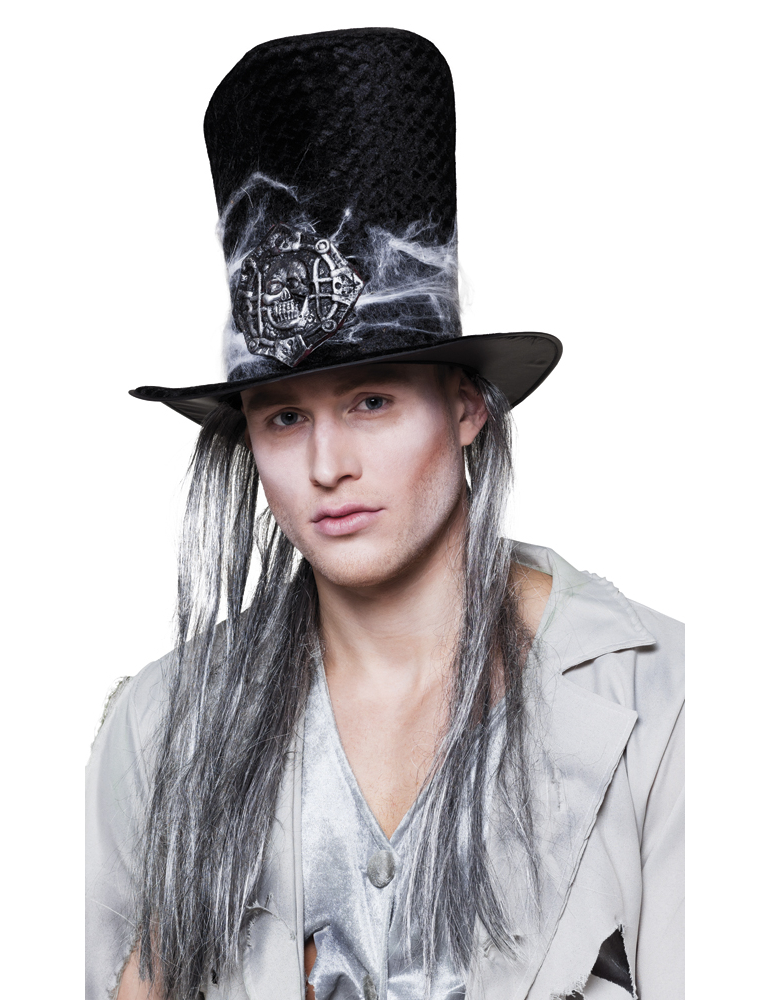 Chapeau haut de forme squelette avec cheveux adulte Halloween