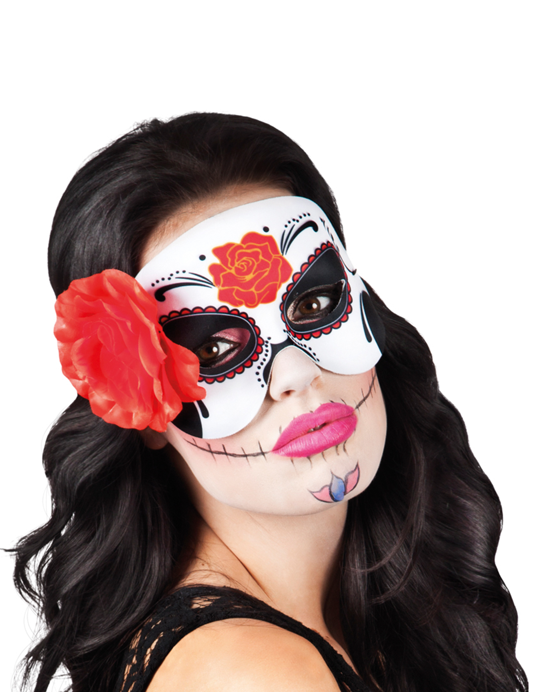 Loup avec rose rouge femme Dia de los muertos
