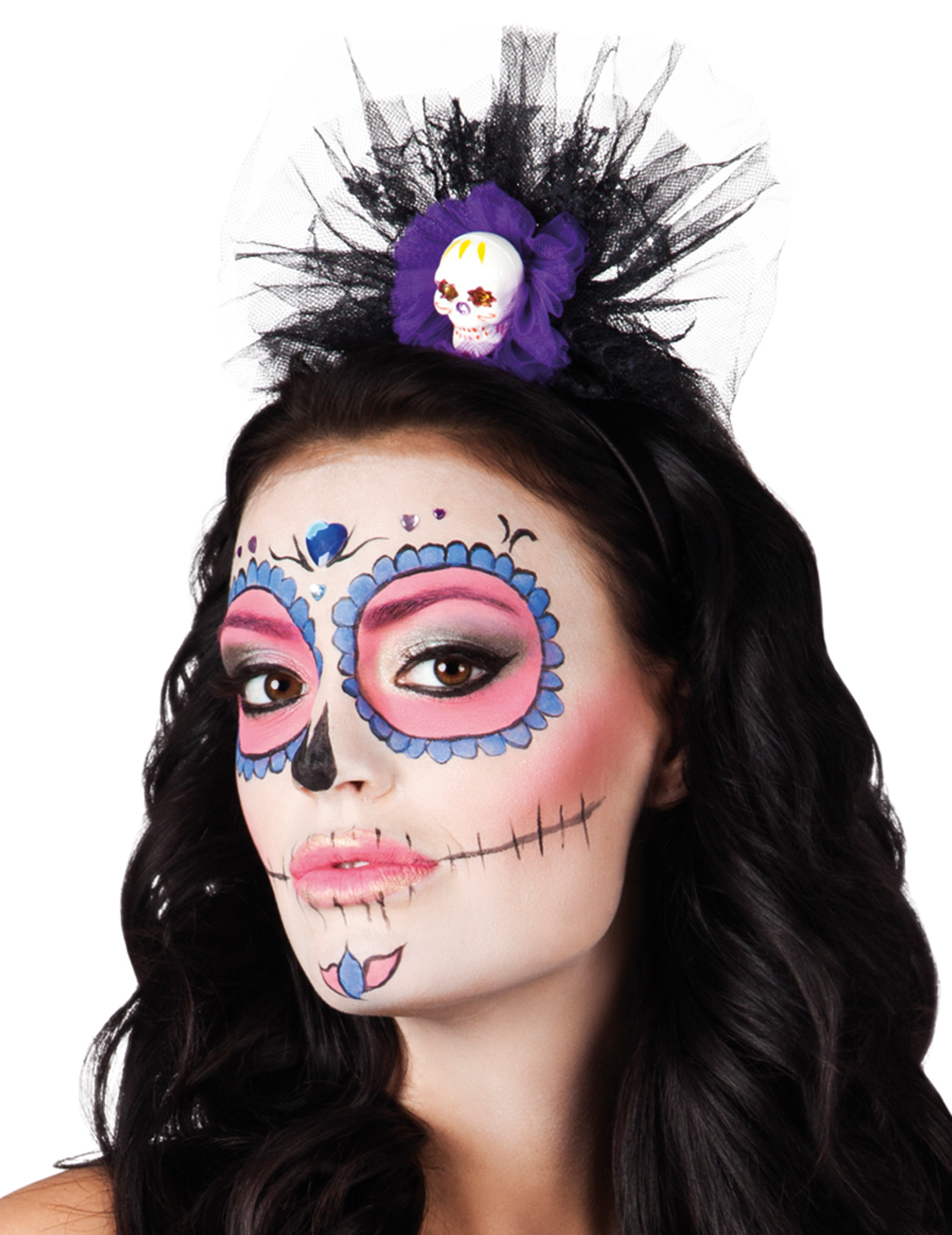 Serre tête squelette avec tulle femme Halloween