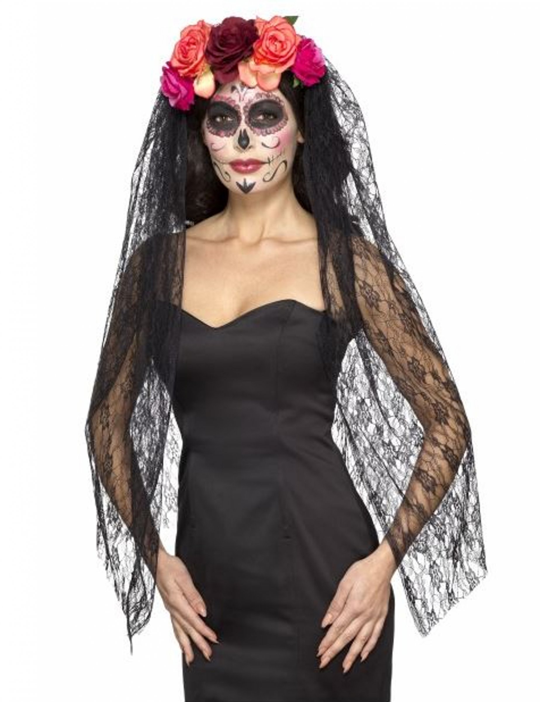 Voile avec fleurs colorées femme Dia de los muertos