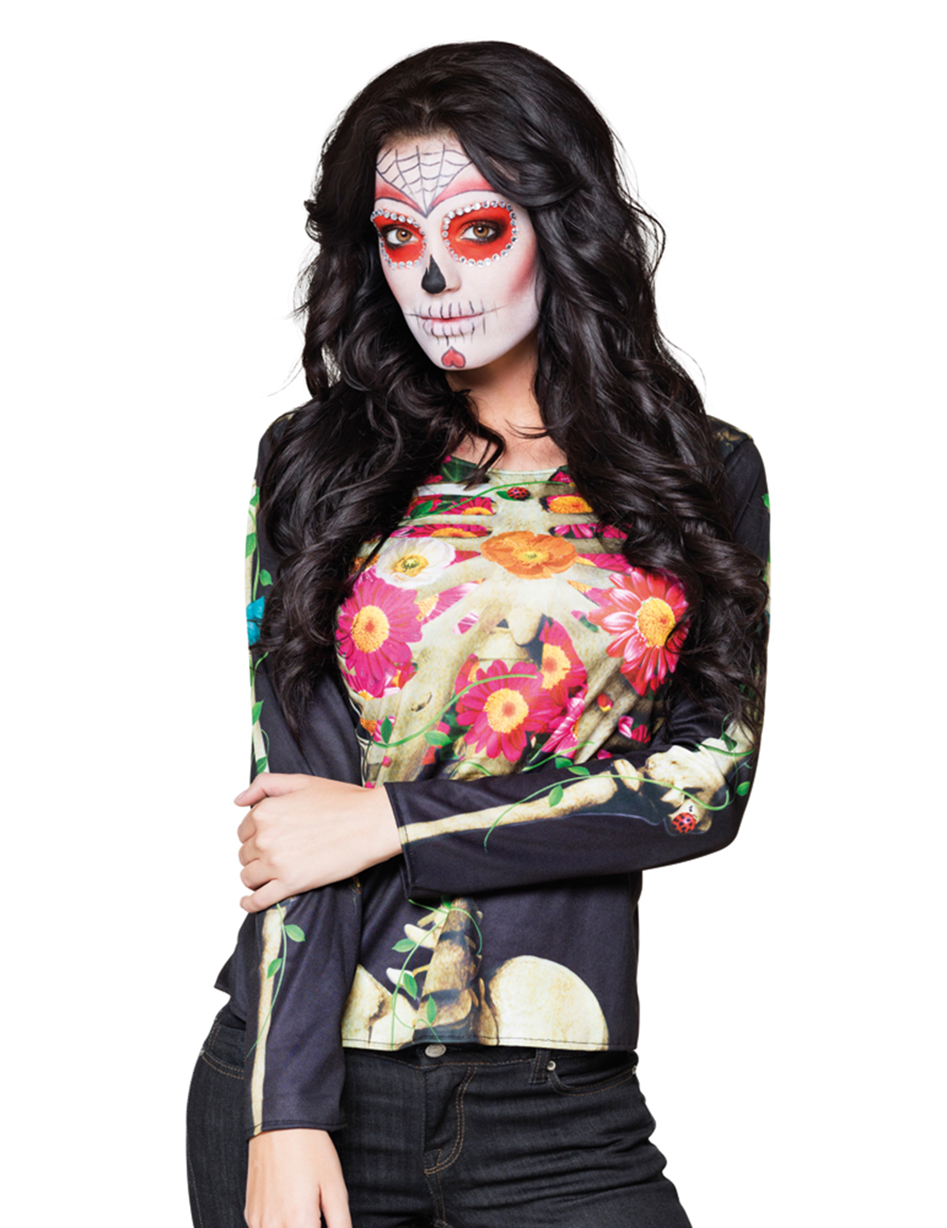 T-shirt manches longues squelette Dia de los muertos