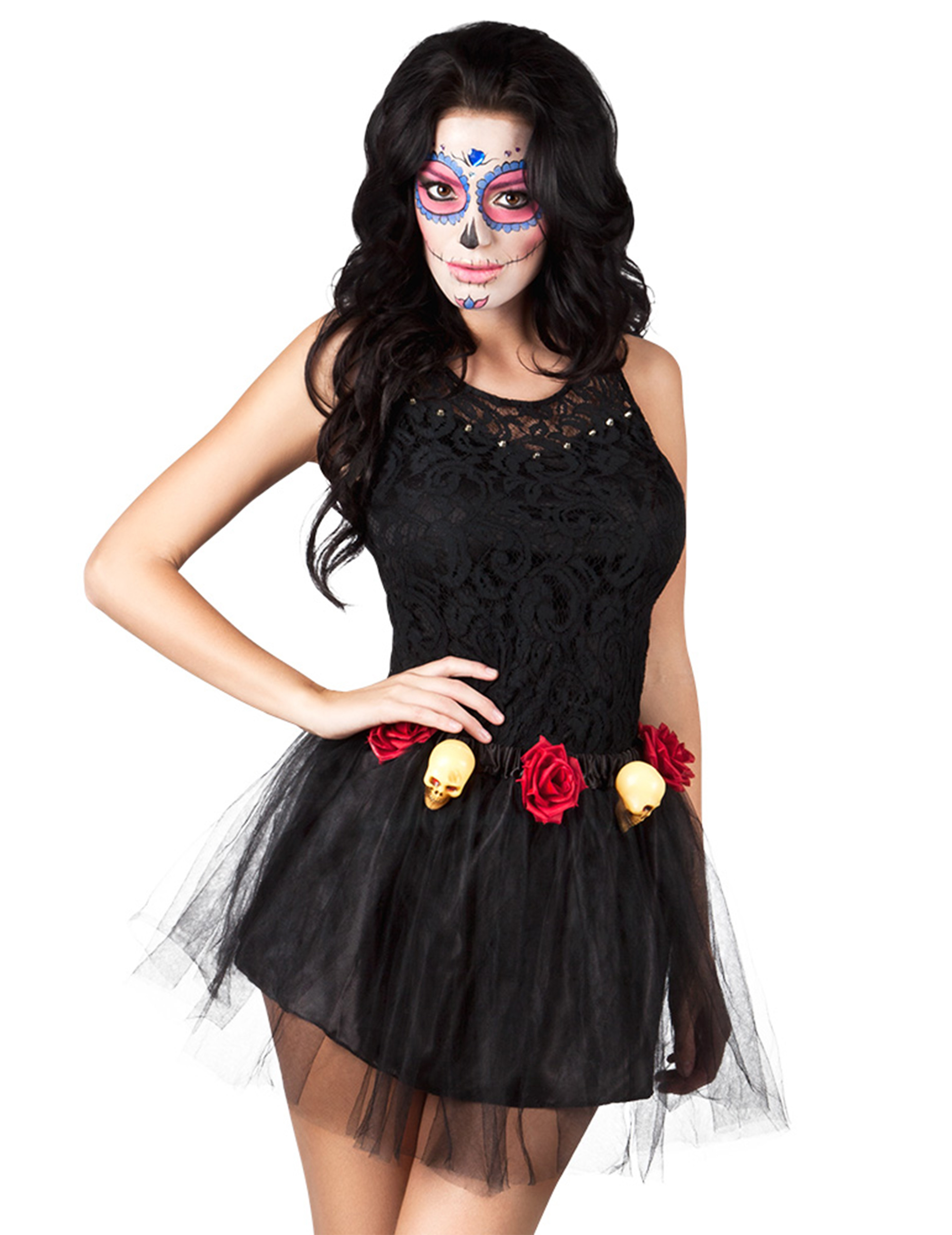 Tutu noir squelette et rose femme Dia de los muertos