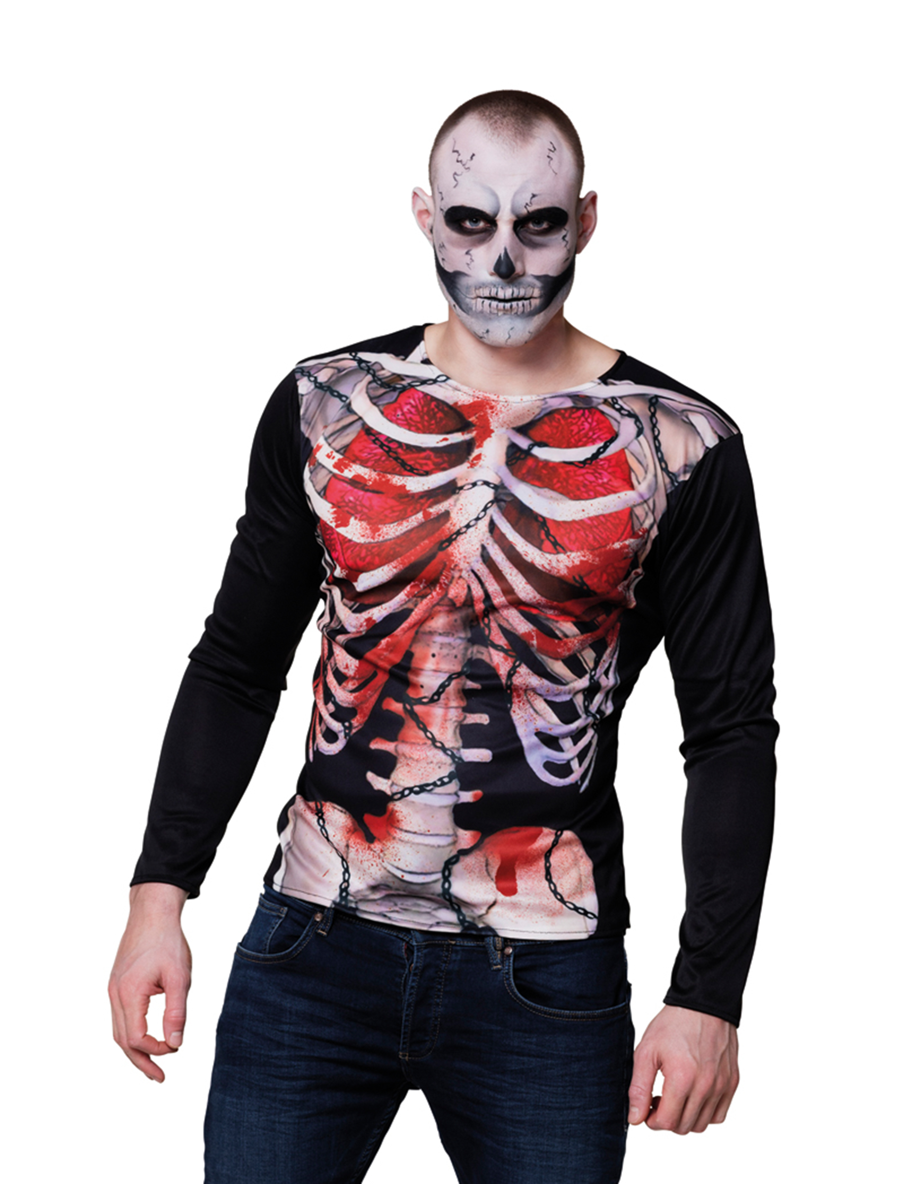 T-shirt manches longues squelette sanglant homme Halloween