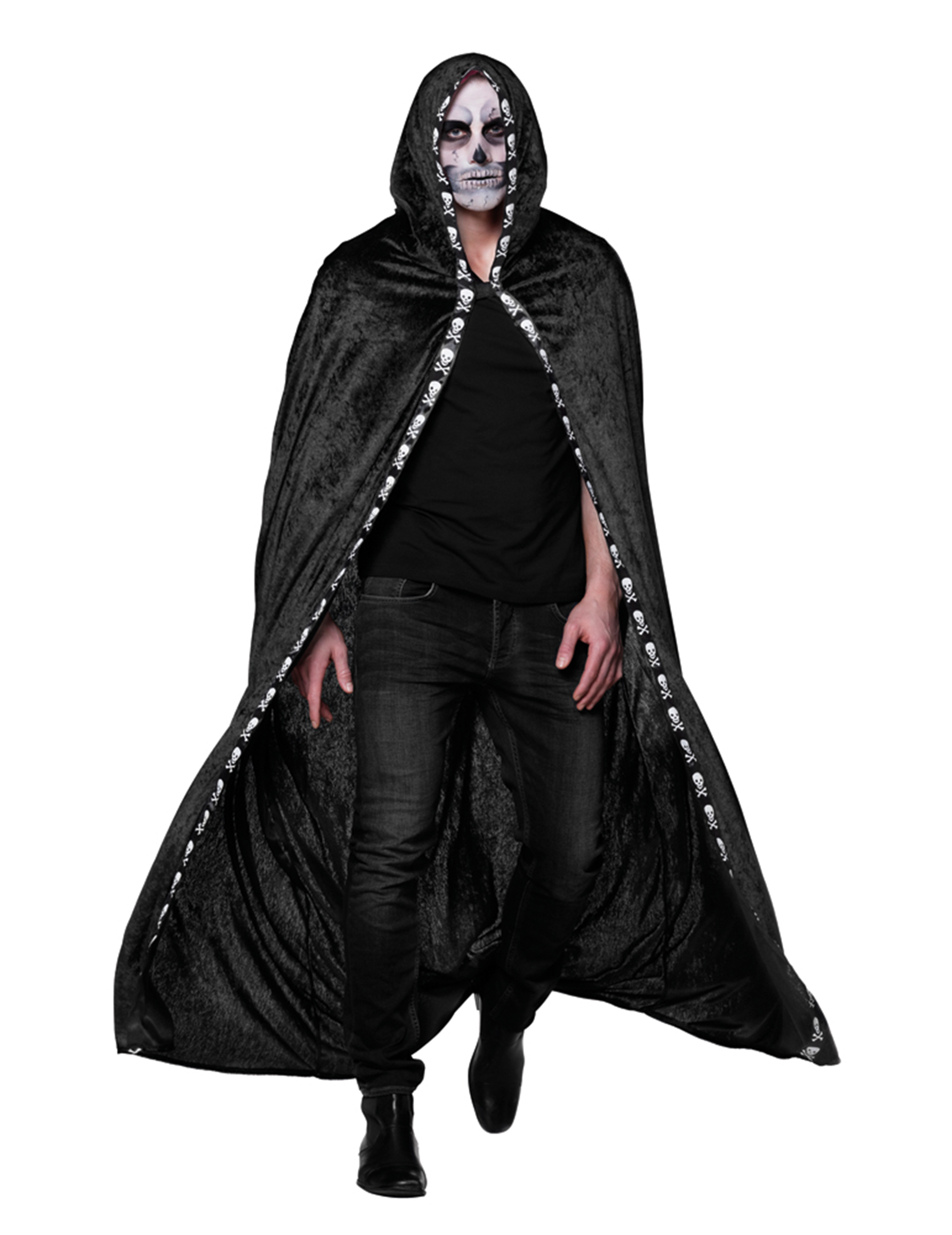 Cape velours noire longue squelette luxe adulte