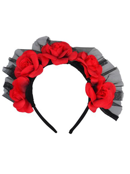 Couronne roses rouges adulte Dia de los muertos