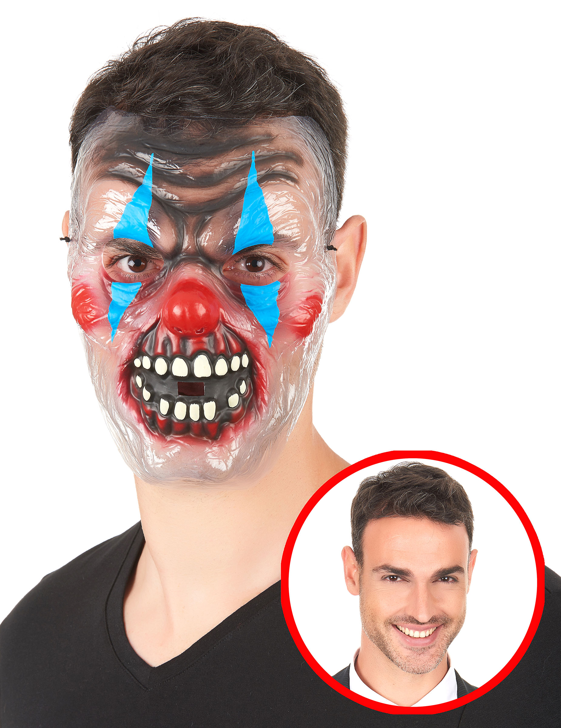 Masque transparent clown effrayant bicolore adulte