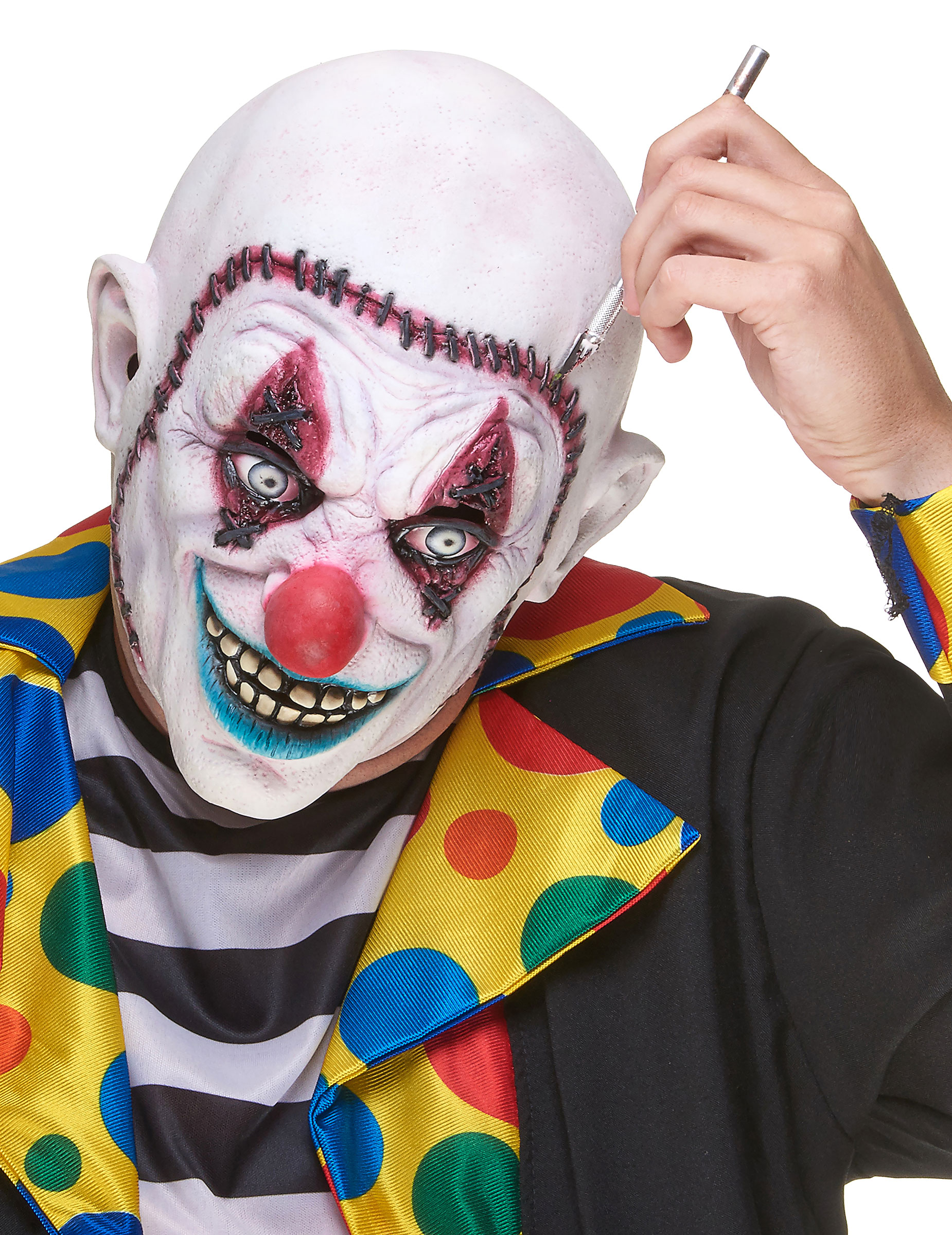 Masque latex clown crâne recousu adulte