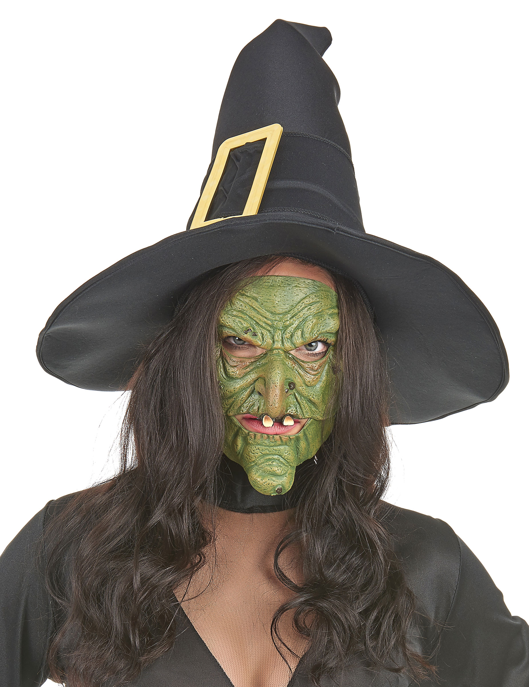 Demi masque latex nez et menton sorcière verte adulte