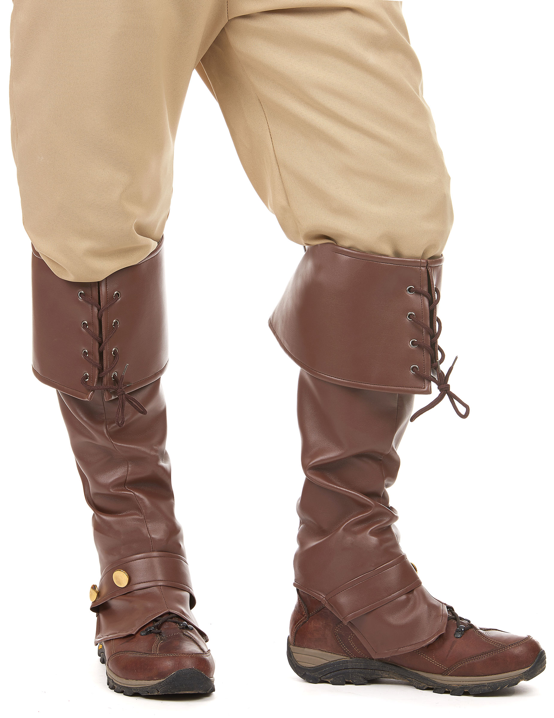 Sur-bottes marron simili cuir lacets et lanière cloutée adulte